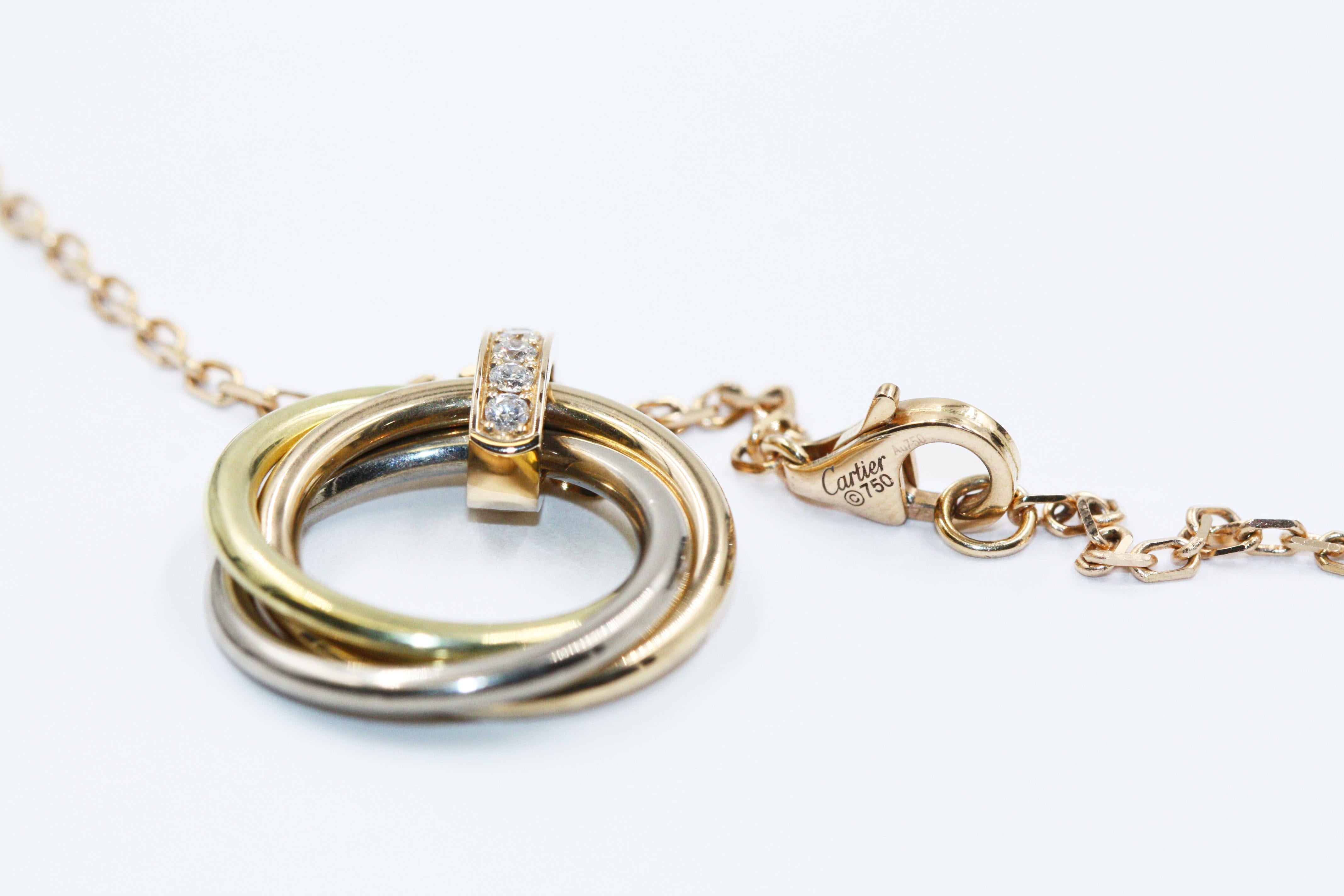 Cartier Trinity Necklace, 18 Karat White, Yellow and Pink Gold Diamonds For Sale 1