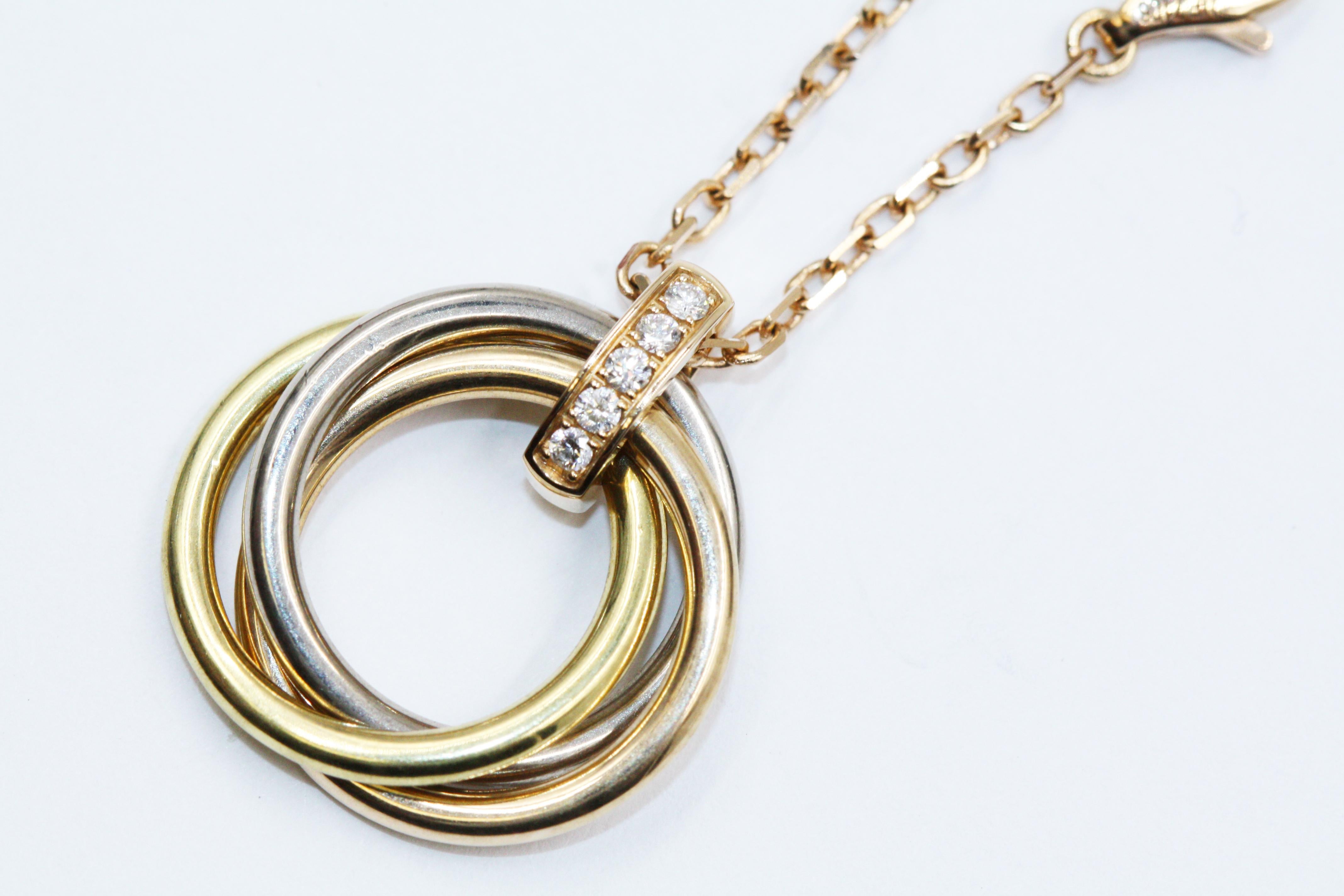 Cartier Trinity Necklace, 18 Karat White, Yellow and Pink Gold Diamonds For Sale 2