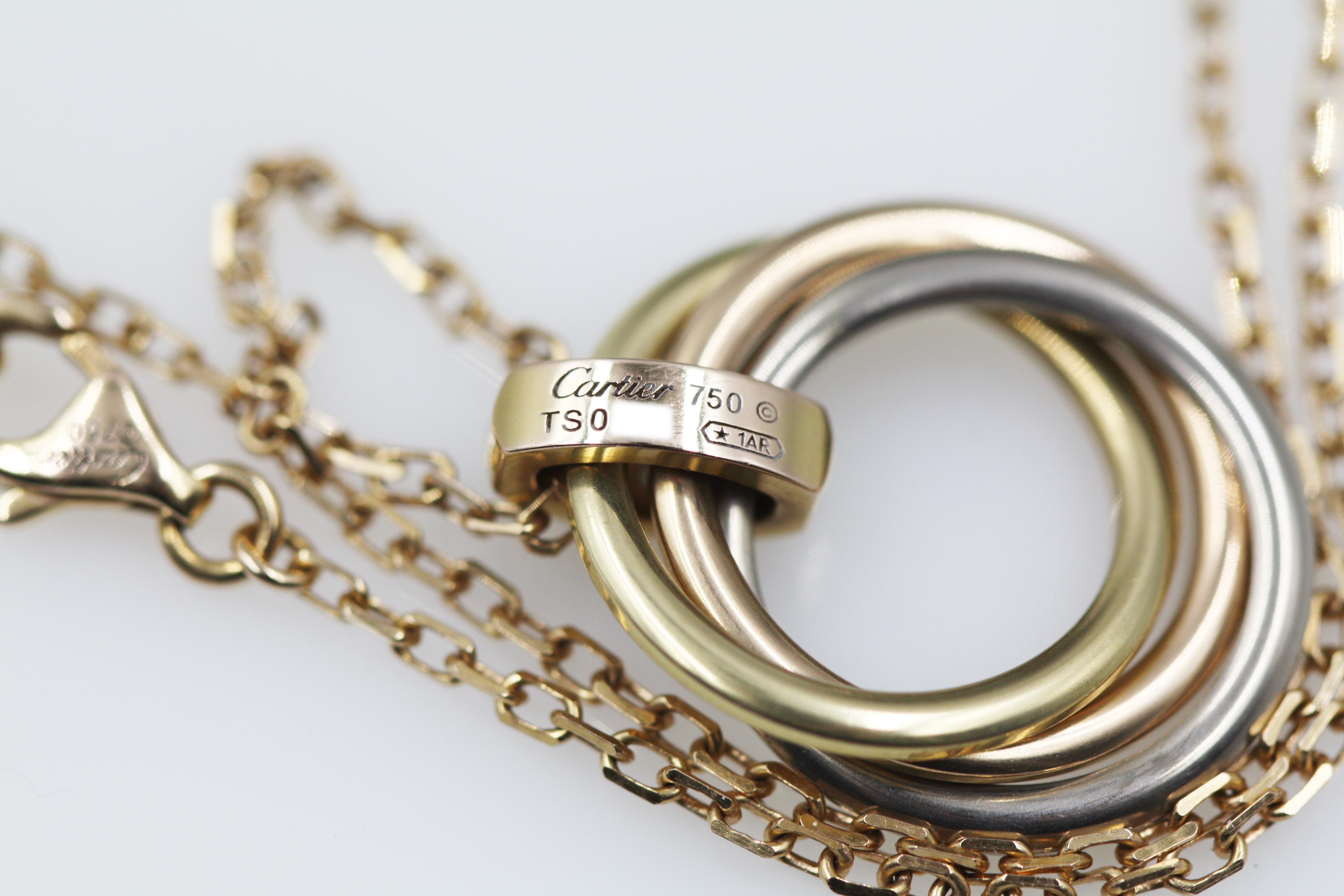 Cartier Trinity Necklace, 18 Karat White, Yellow and Pink Gold Diamonds For Sale 3