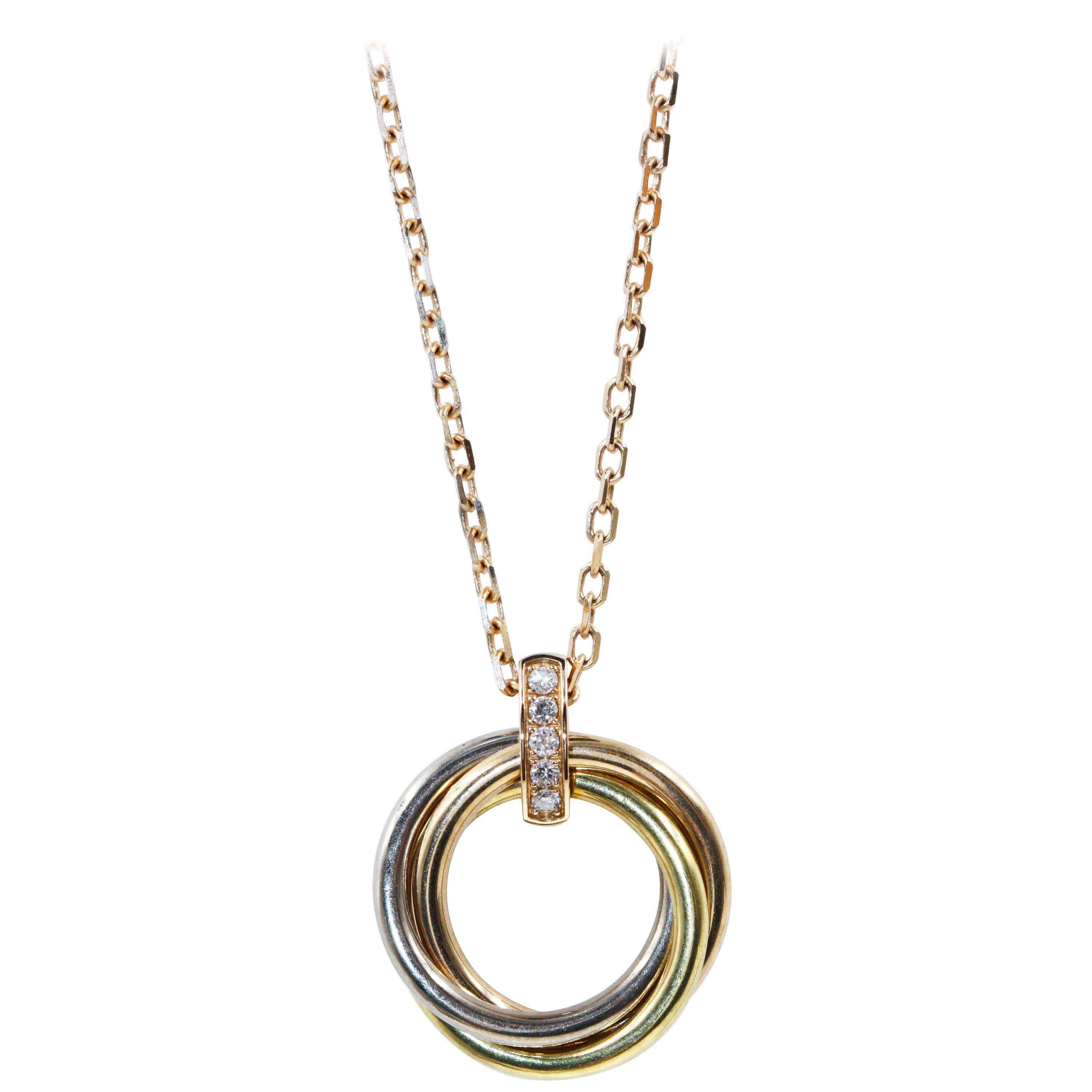 Cartier Trinity Necklace, 18 Karat White, Yellow and Pink Gold Diamonds For Sale