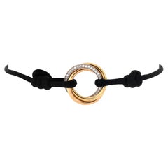 Cartier Trinity on Cord Bracelet Silk Cord with 18k Tricolor Gold and Diamonds