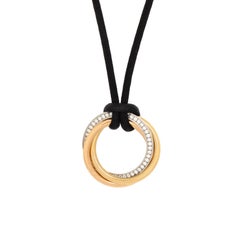 Cartier Trinity on Cord Necklace Silk Cord with 18K Tricolor Gold and Diamonds