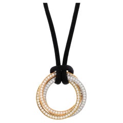 Cartier Trinity on Cord Necklace Silk Cord with 18k Tricolor Gold and Pav