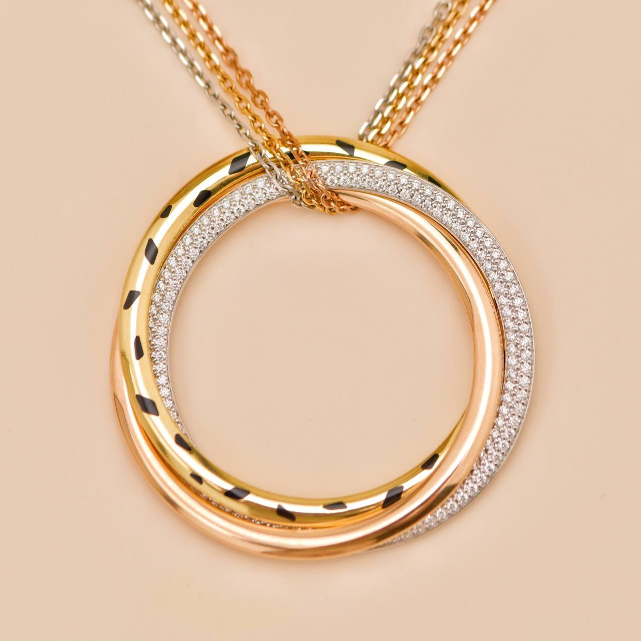Cartier Trinity Panthère Diamant 18K Tri Colour Gold Anhänger Halskette im Angebot 4
