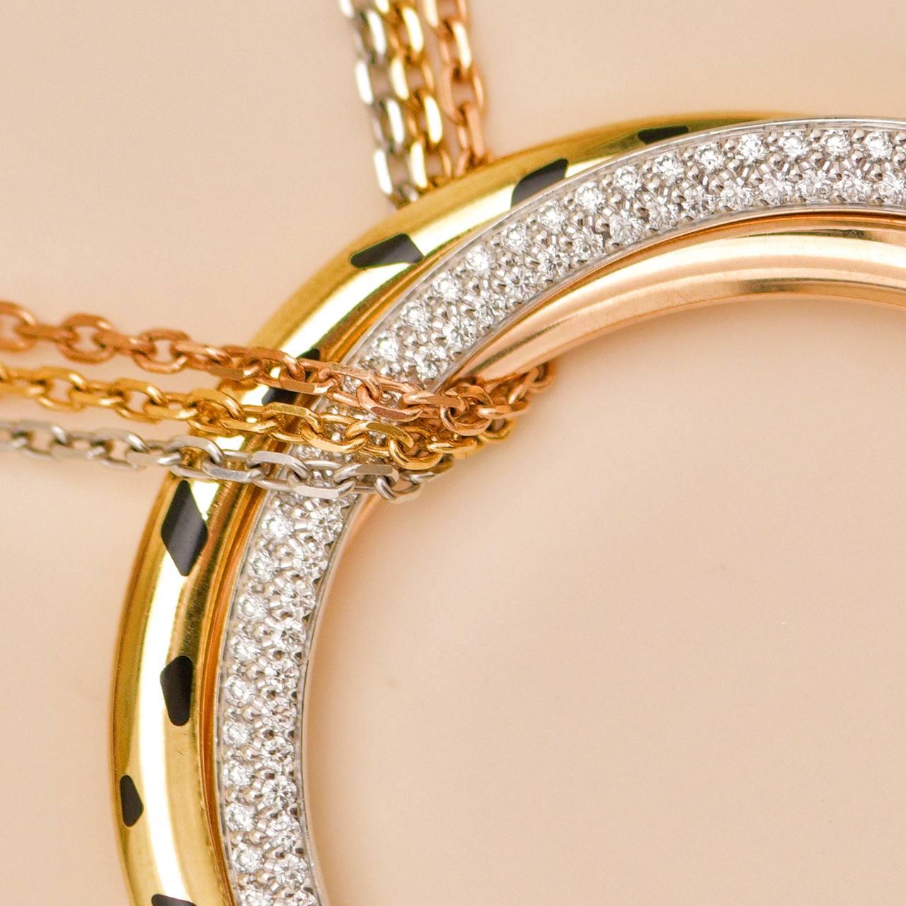 Cartier Trinity Panthère Diamant 18K Tri Colour Gold Anhänger Halskette im Angebot 5