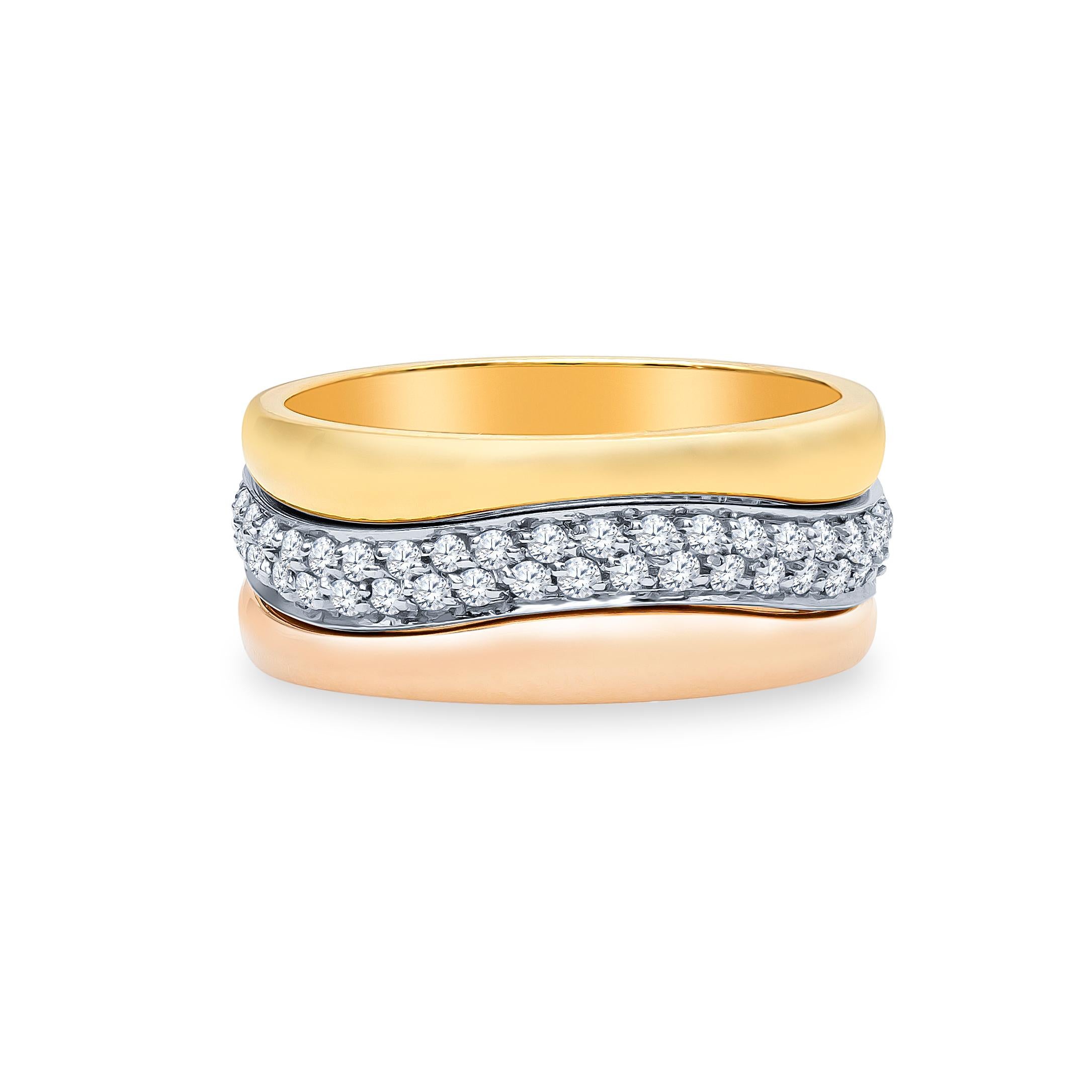 Contemporary Cartier Trinity Pave Diamond Cartier Ring 18 Karat Tri-Color Gold