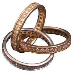 Cartier Trinity Pavé Diamond Ring 18K Tricolor Yellow Rose White Gold Box Papers