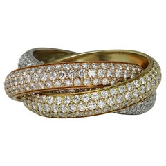 CARTIER Trinity Pave Diamond Tri-Color Gold Band Ring