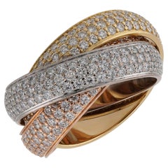 CARTIER Trinity Pave Diamond Tri-Gold Large Ring