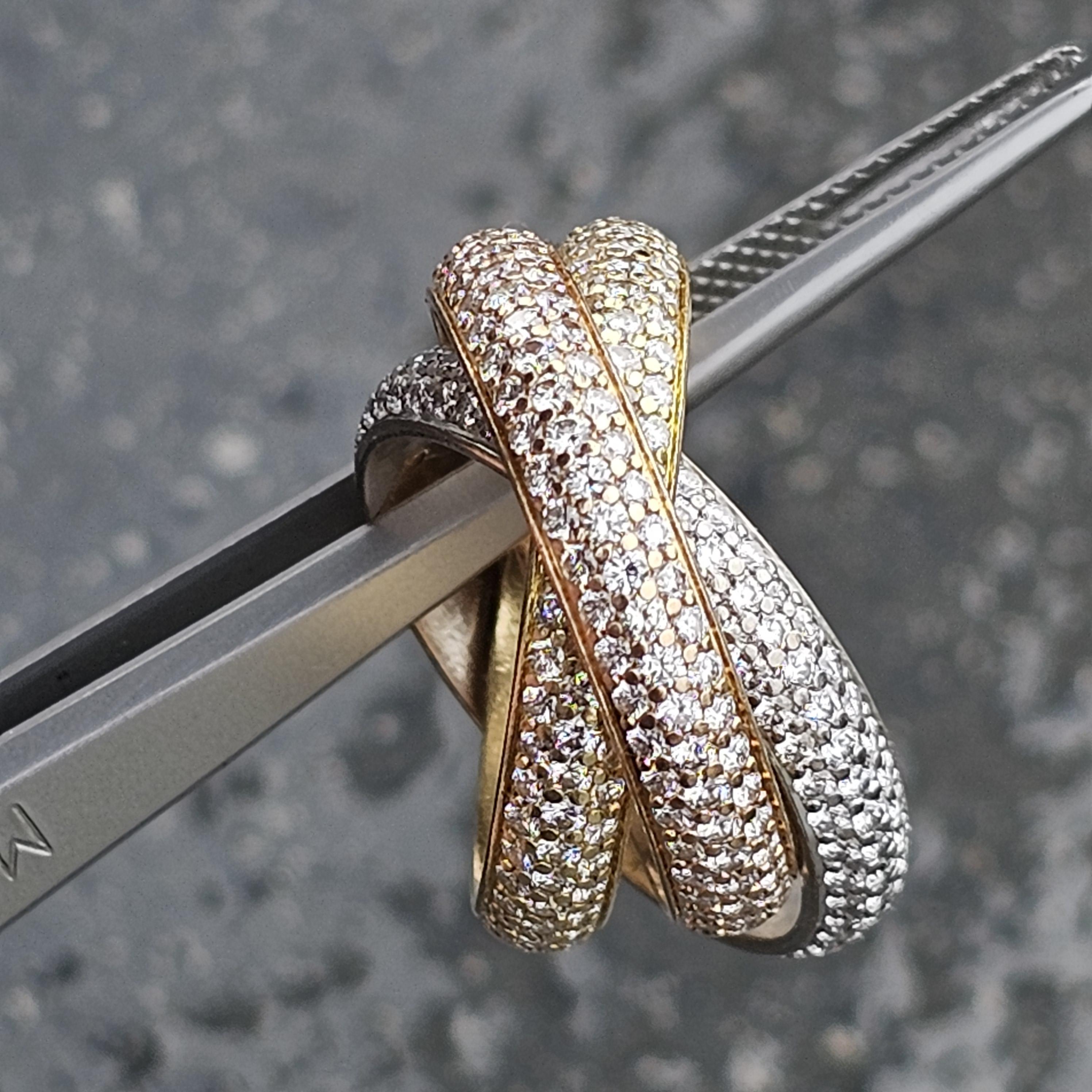 Cartier Trinity Paved Diamond Ring 1.93ct 18k Rose White Yellow Gold sz 52 US 6 en venta 1