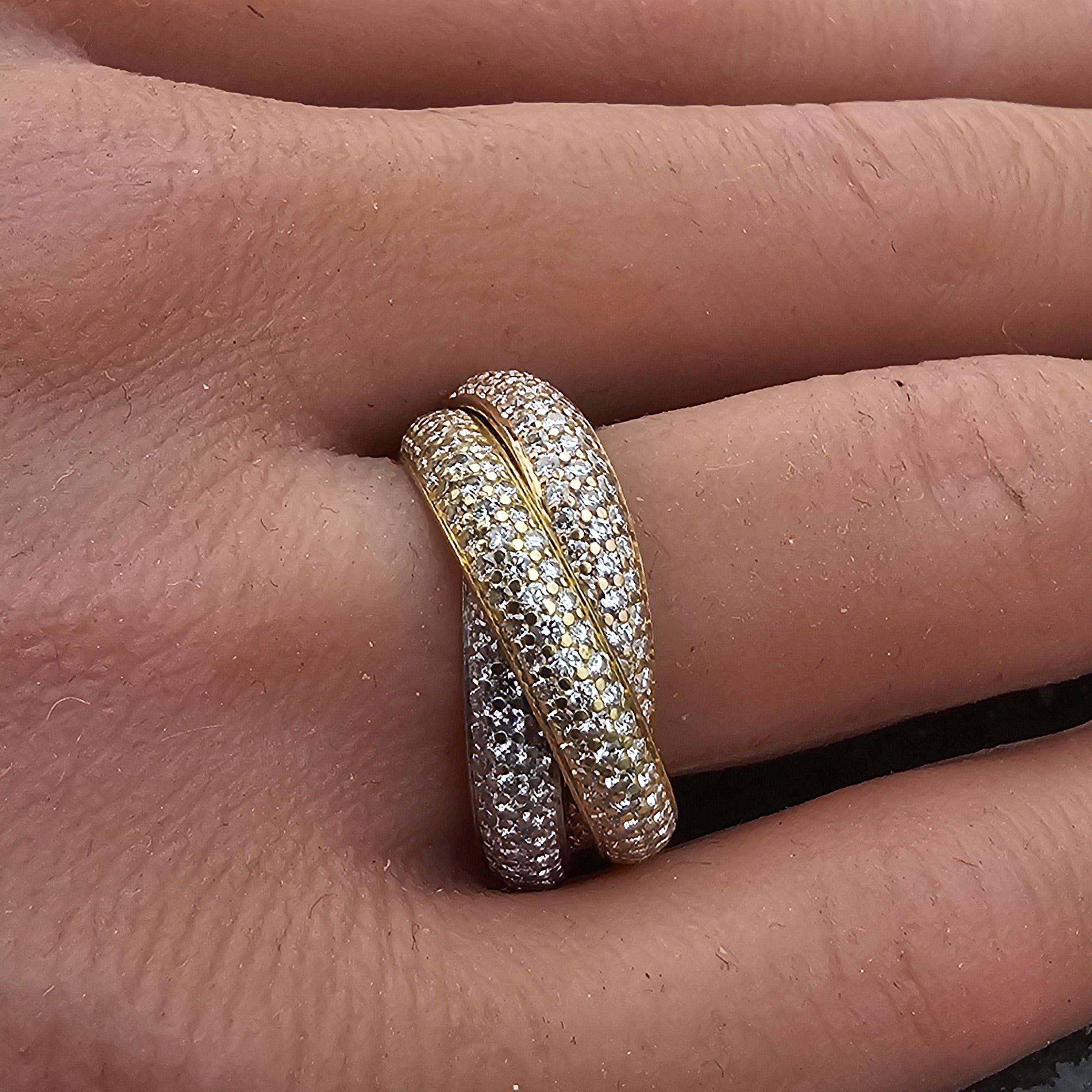 Cartier Trinity Paved Diamond Ring 1.93ct 18k Rose White Yellow Gold sz 52 US 6 en venta 2