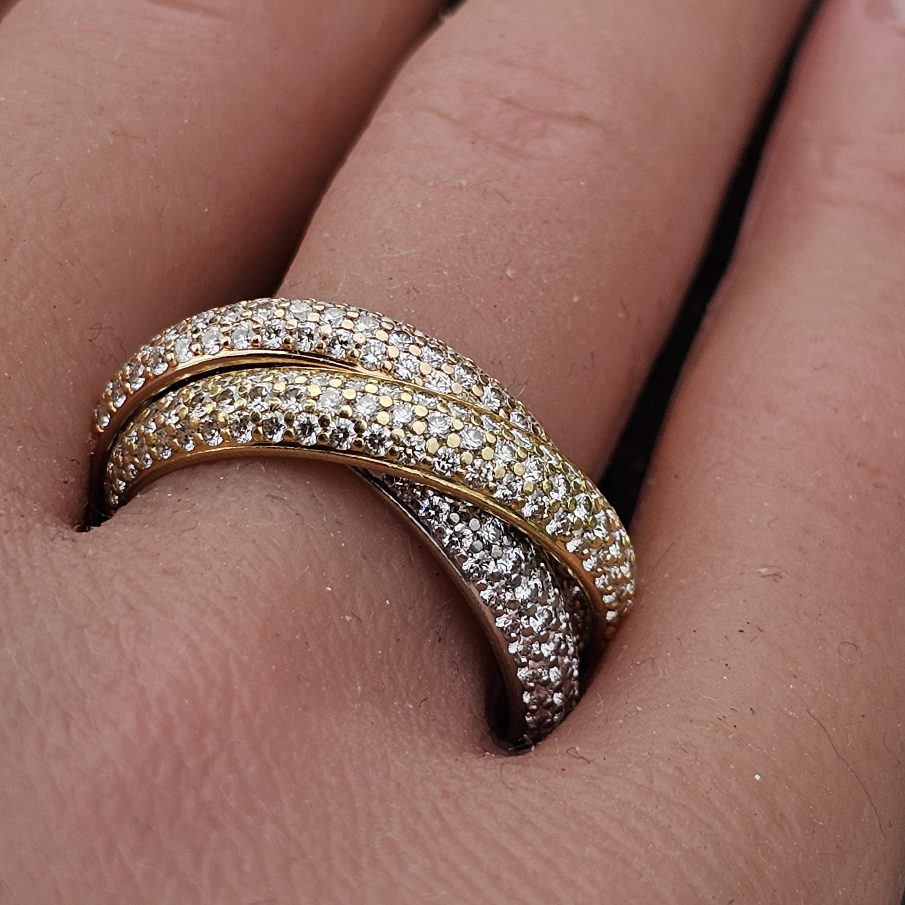 Cartier Trinity Paved Diamond Ring 1.93ct 18k Rose White Yellow Gold sz 52 US 6 en venta 3