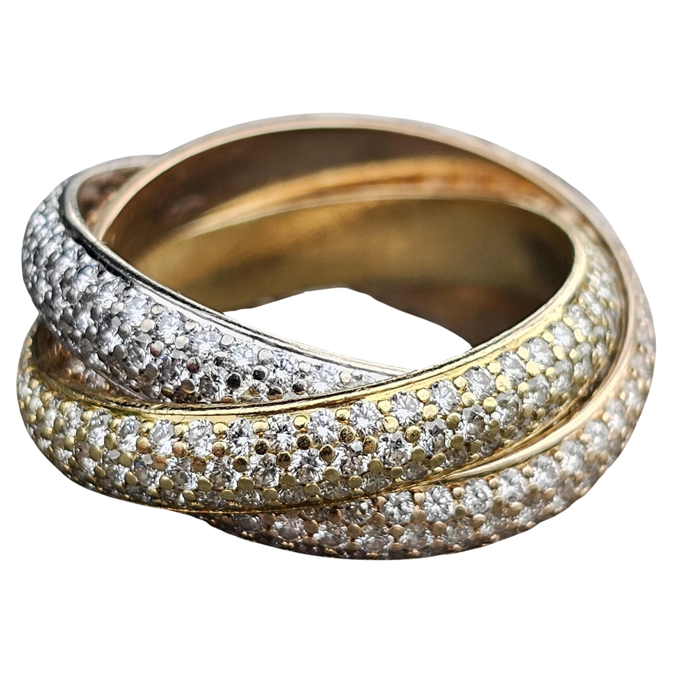 Cartier Trinity Paved Diamond Ring 1.93ct 18k Rose White Yellow Gold sz 52 US 6