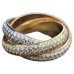 Cartier Trinity Paved Diamond Ring 1.93ct 18k Rose White Yellow Gold sz 52 US 6