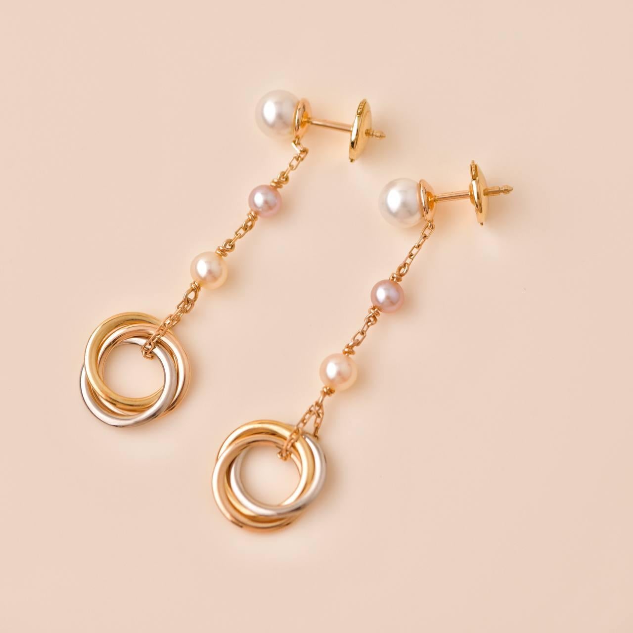 Women's or Men's Cartier Trinity Pearl Drop 18K Rose Gold Earrings