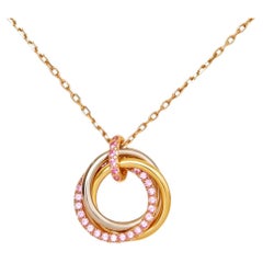 Cartier Trinity Pendant Necklace 18K Tri-color Gold with Pavé Pink Sapphires
