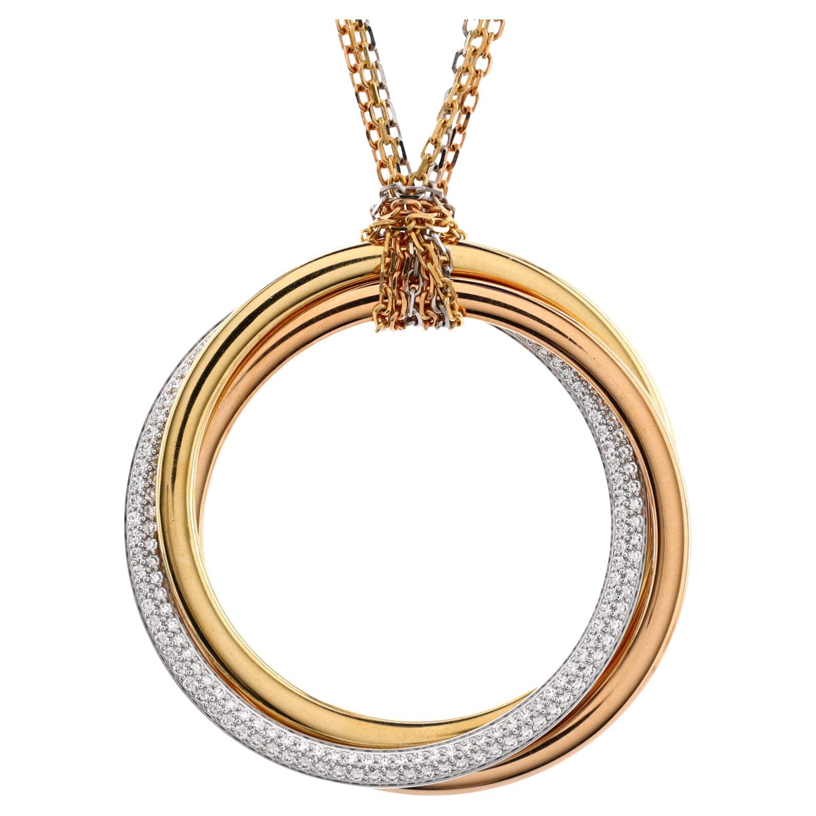 Cartier Trinity Pendant Necklace 18k Tricolor Gold with Diamonds Large For Sale