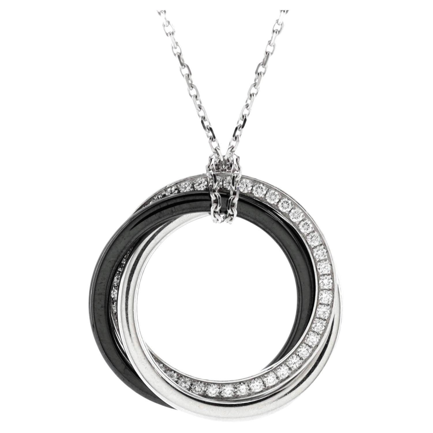 Cartier Trinity Pendant Necklace 18K White Gold with Diamonds and Ceramic Small