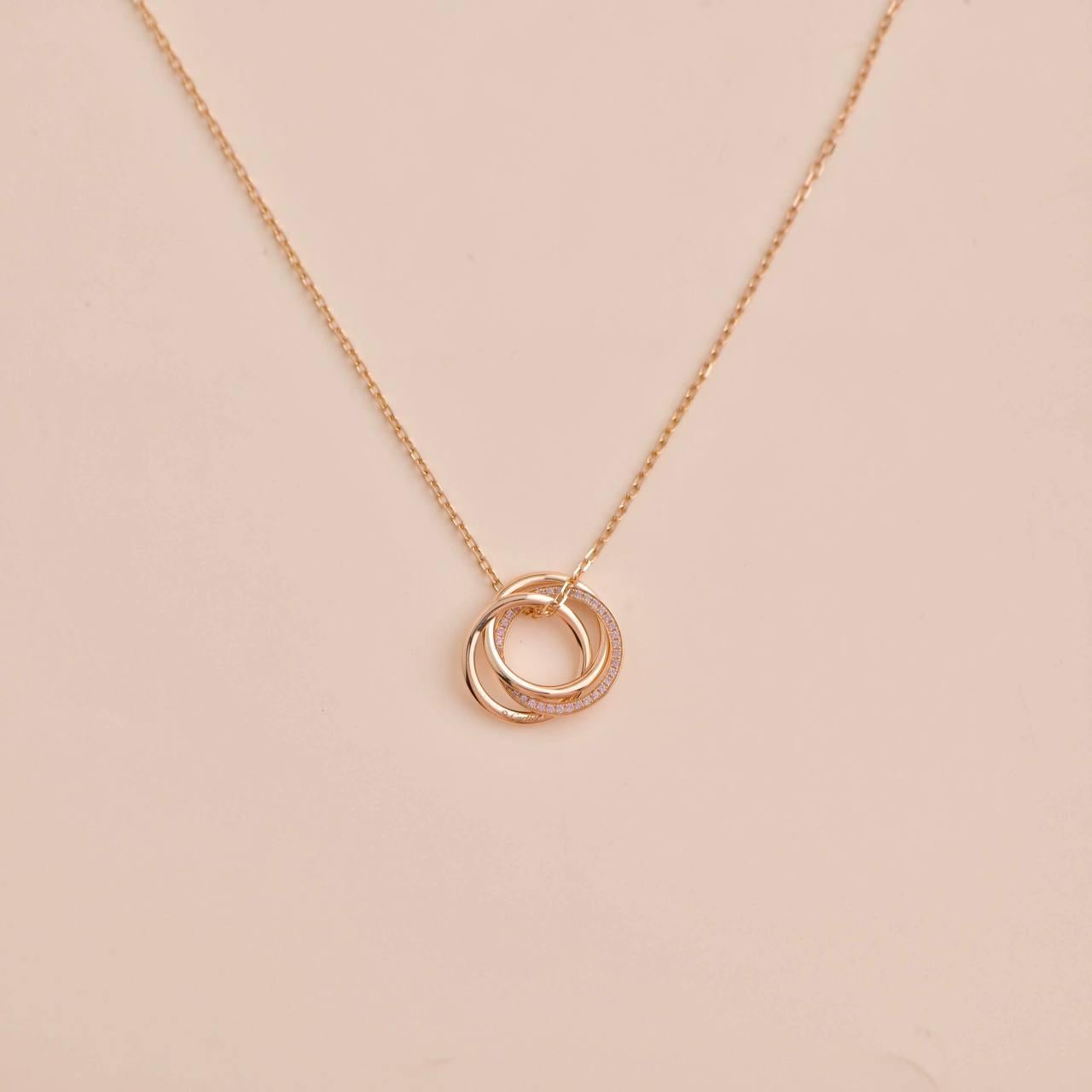 Brilliant Cut Cartier Trinity Pink Sapphire 18K Rose Gold Pendant Necklace For Sale