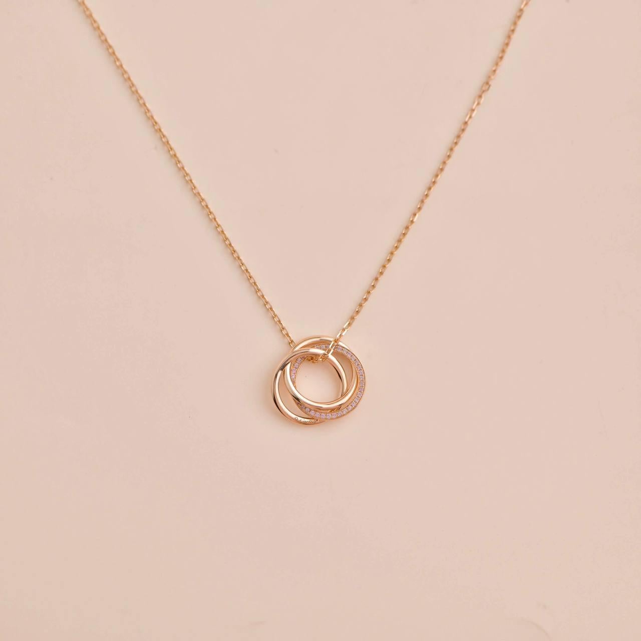 Women's or Men's Cartier Trinity Pink Sapphire 18K Rose Gold Pendant Necklace