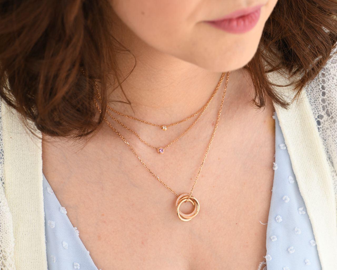 Brilliant Cut Cartier Trinity Pink Sapphire 18K Rose Gold Pendant Necklace