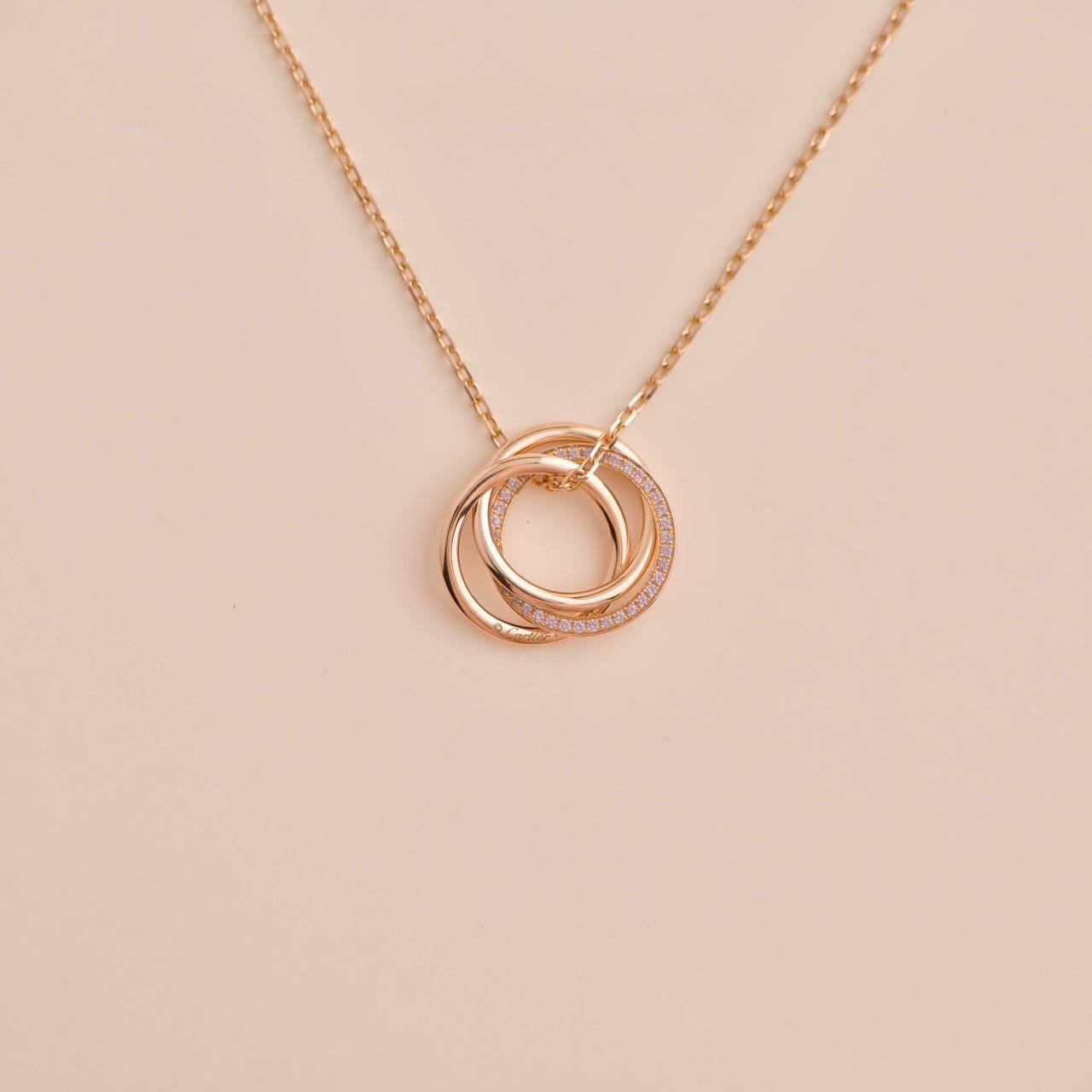 Cartier Trinity Pink Sapphire 18K Rose Gold Pendant Necklace In Excellent Condition For Sale In Banbury, GB