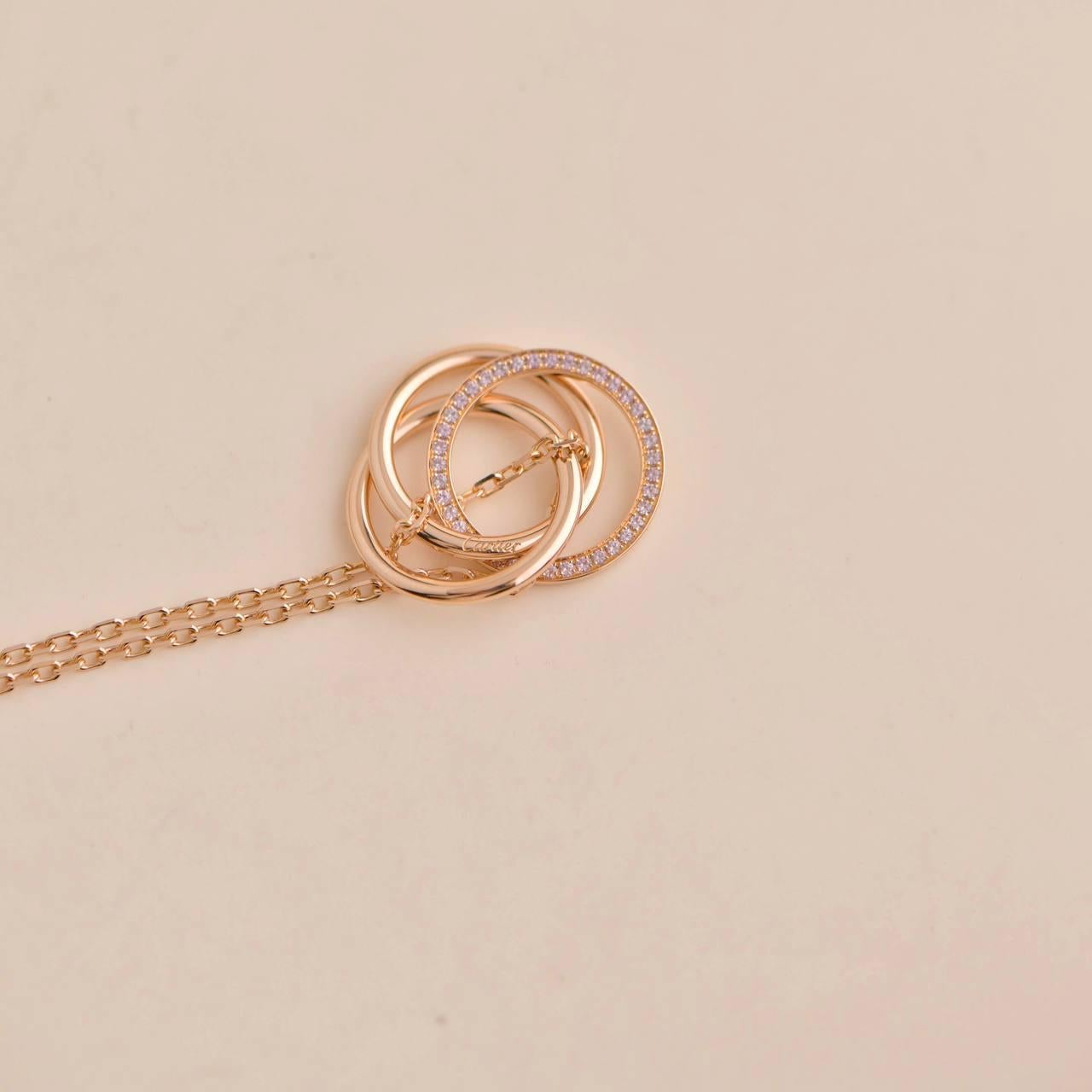 Cartier Trinity Pink Sapphire 18K Rose Gold Pendant Necklace For Sale 2