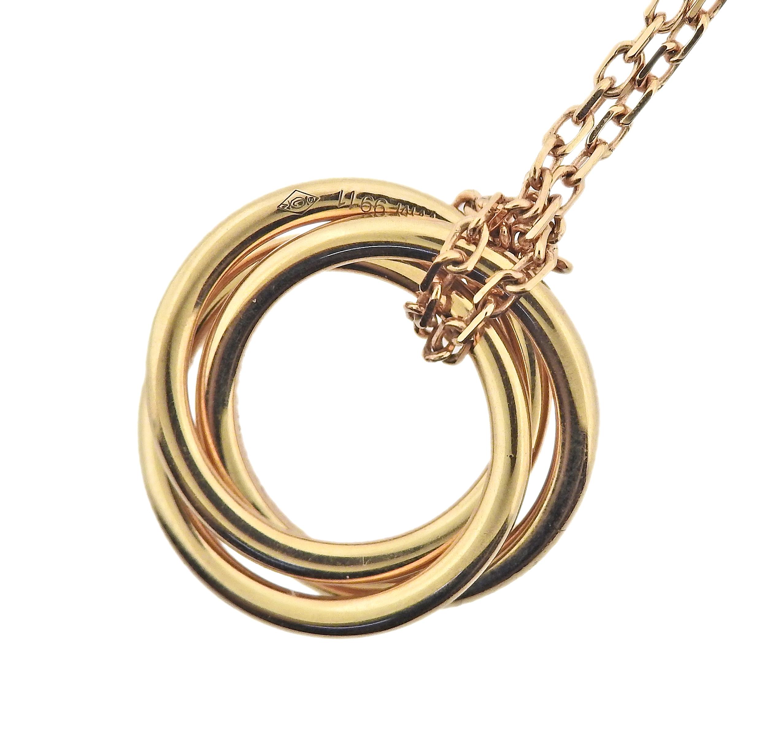 Round Cut Cartier Trinity Pink Sapphire Rose Gold Pendant Necklace For Sale