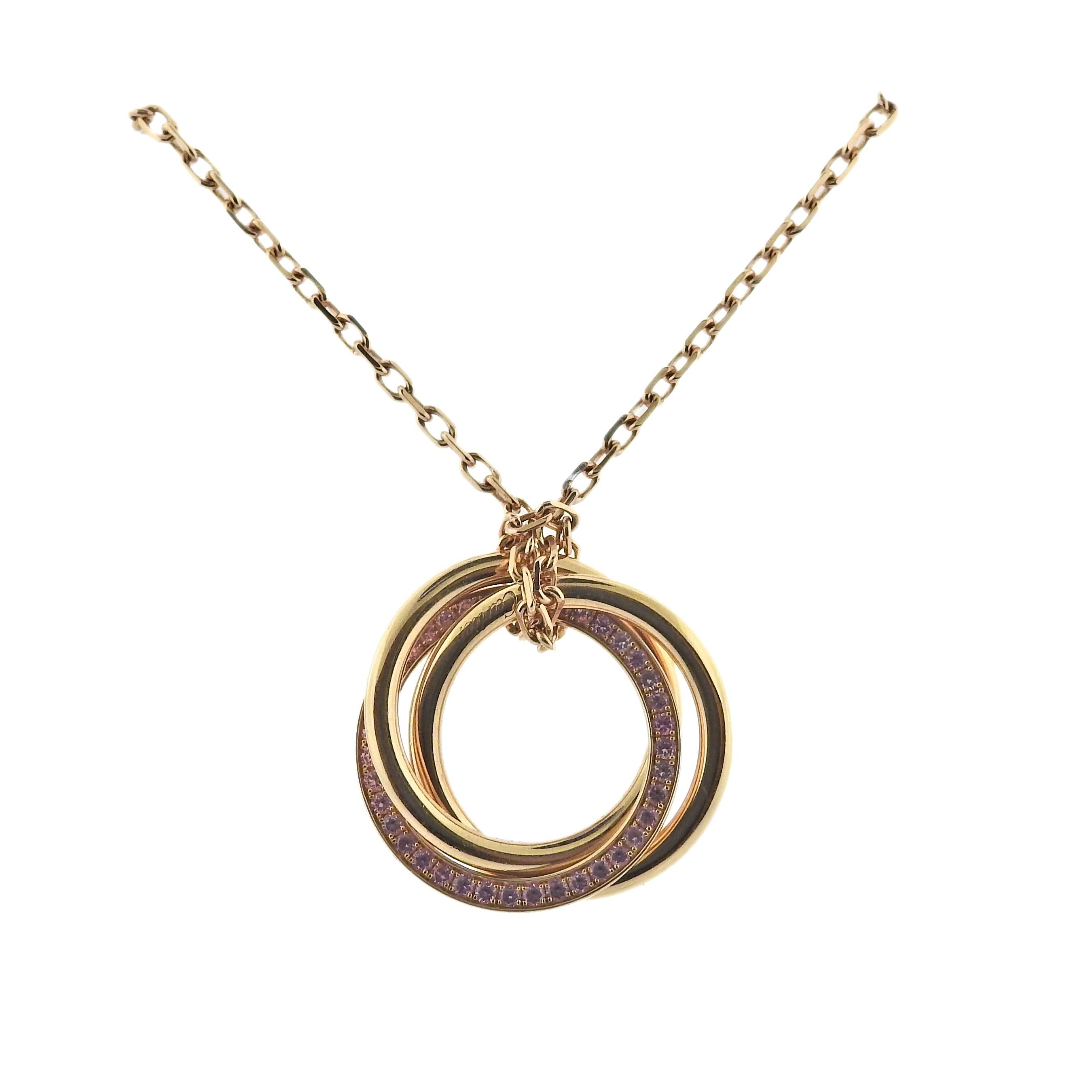 Cartier Trinity Pink Sapphire Rose Gold Pendant Necklace For Sale