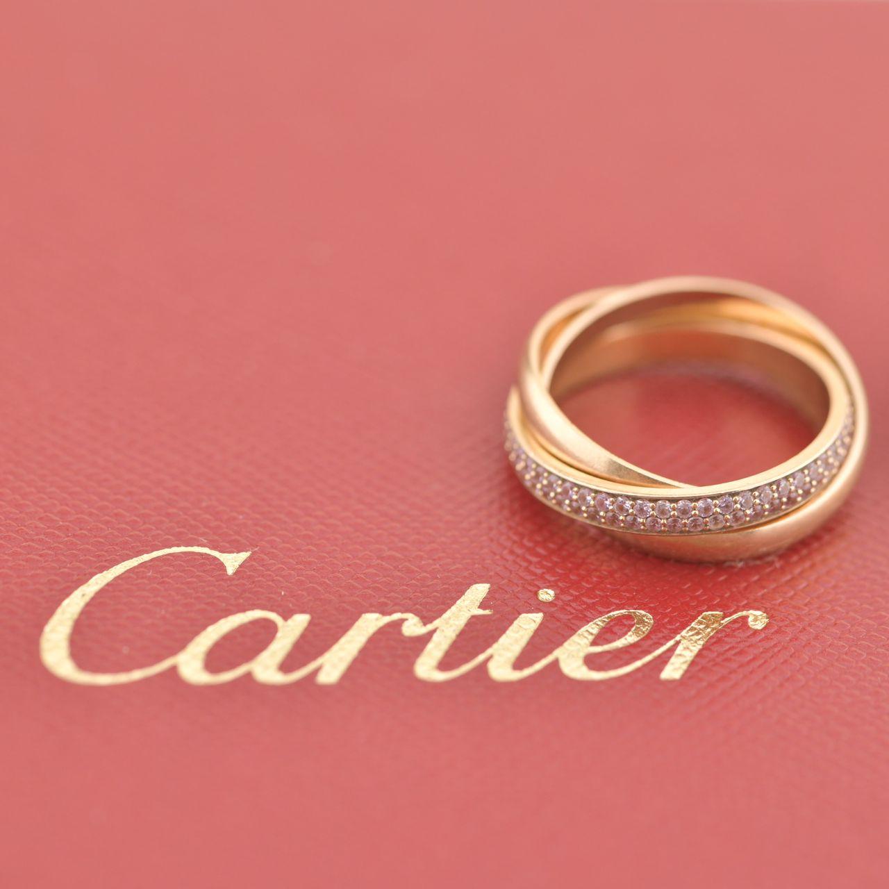 Cartier Trinity Pink Sapphire Rose Gold Ring In Excellent Condition In Banbury, GB