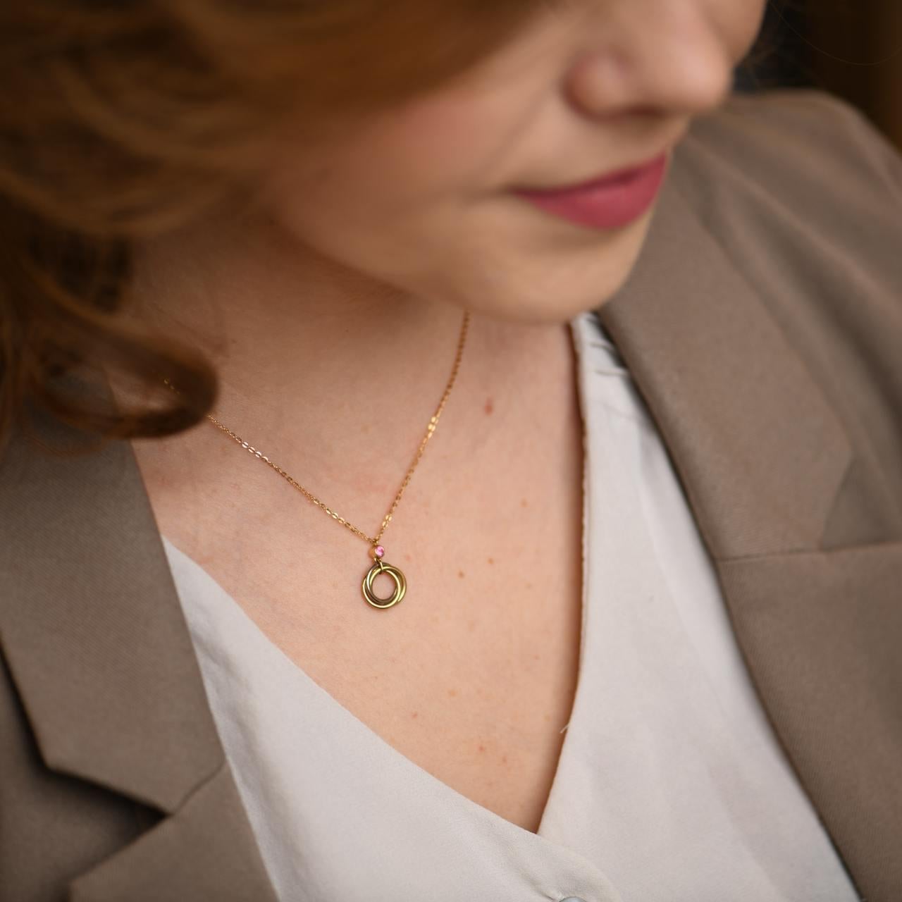 Brilliant Cut Cartier Trinity Pink Sapphire Yellow Rose and White Gold Pendant Necklace