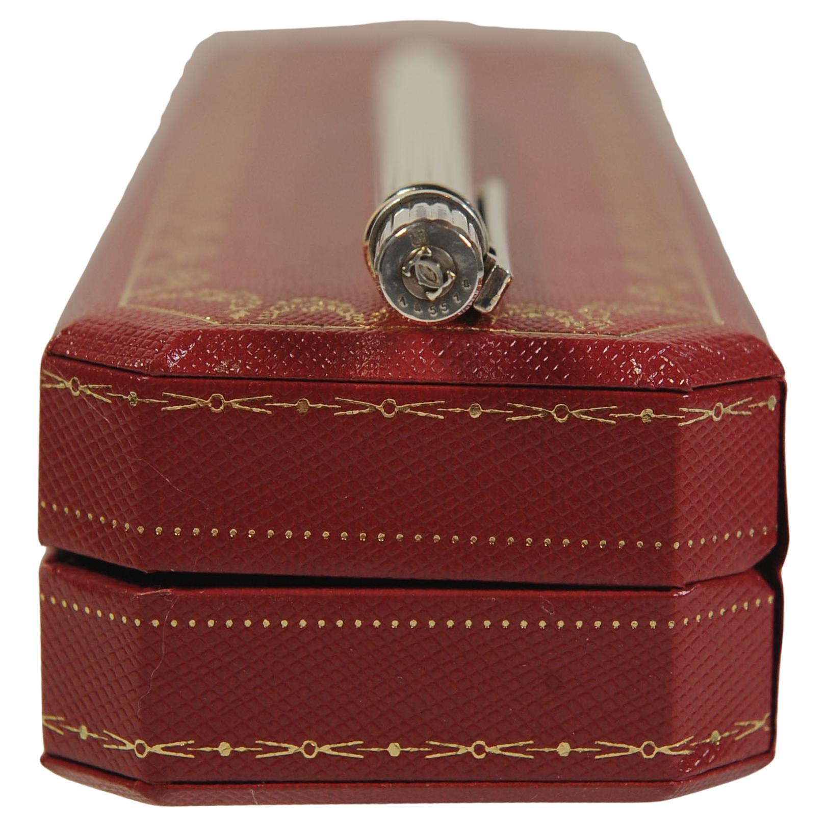 Cartier Trinity Ribbed Silver Plated Pen With Red Cartier Box & Red Enamel Clip In Good Condition For Sale In Reading, Berkshire