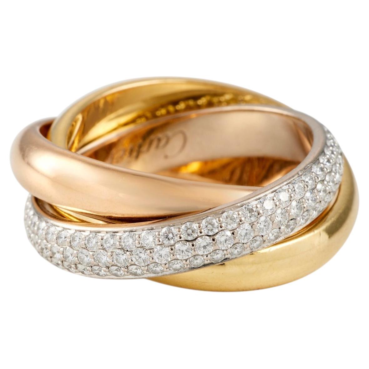 CARTIER Trinity Ring, 18k Gold with 0.99ct Pavé Diamonds, France