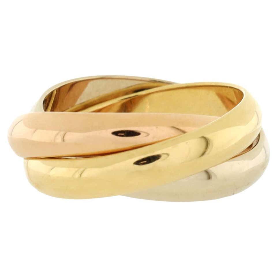 Cartier Trinity Ring 18k Tricolor Gold with Diamonds For Sale at 1stDibs