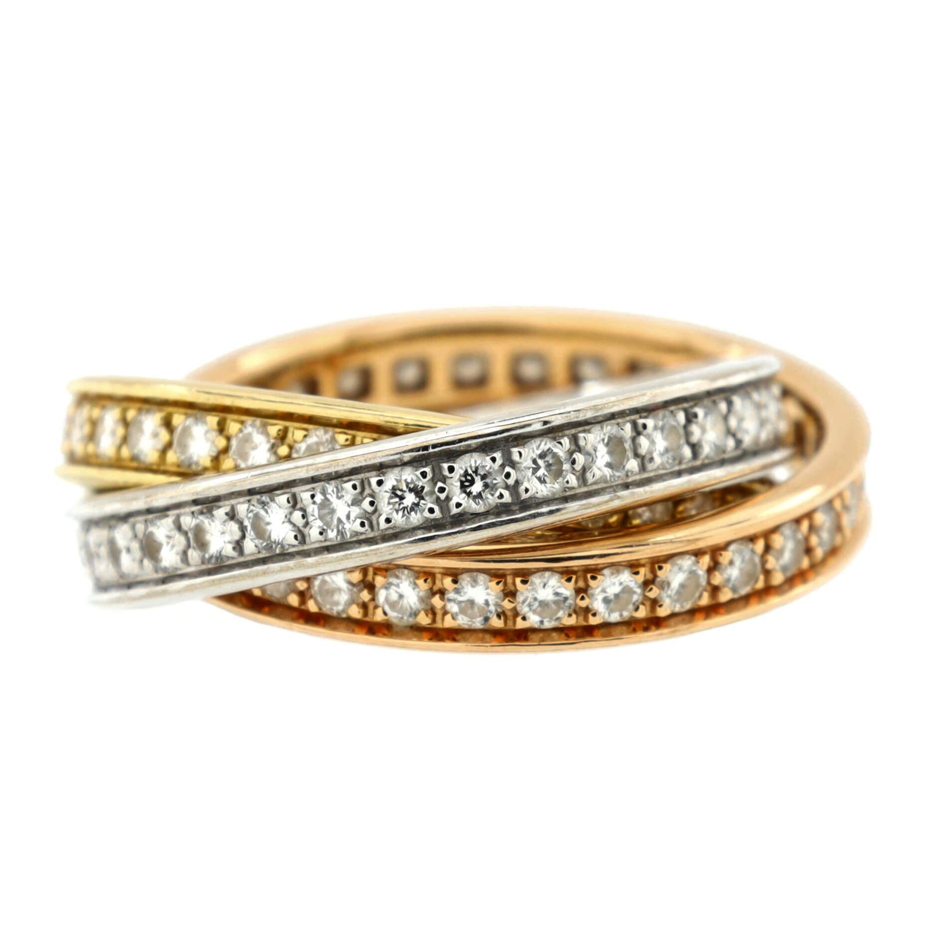 Cartier Trinity Ring 18K Tricolor Gold with Diamonds In Good Condition In New York, NY