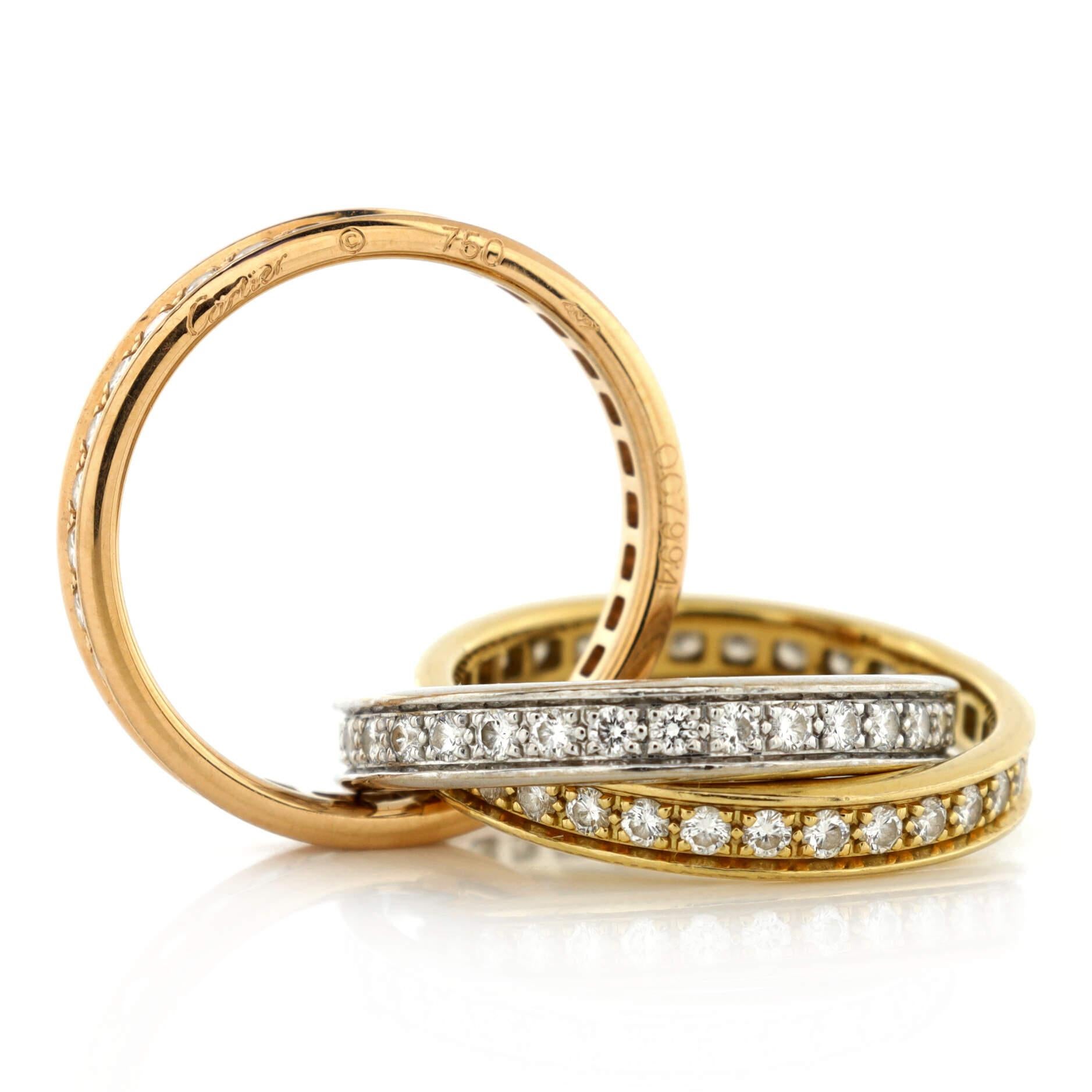 Women's or Men's Cartier Trinity Ring 18K Tricolor Gold with Diamonds