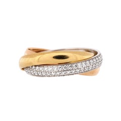 Cartier Trinity Ring 18K Tricolor Gold with Pave Diamonds Small