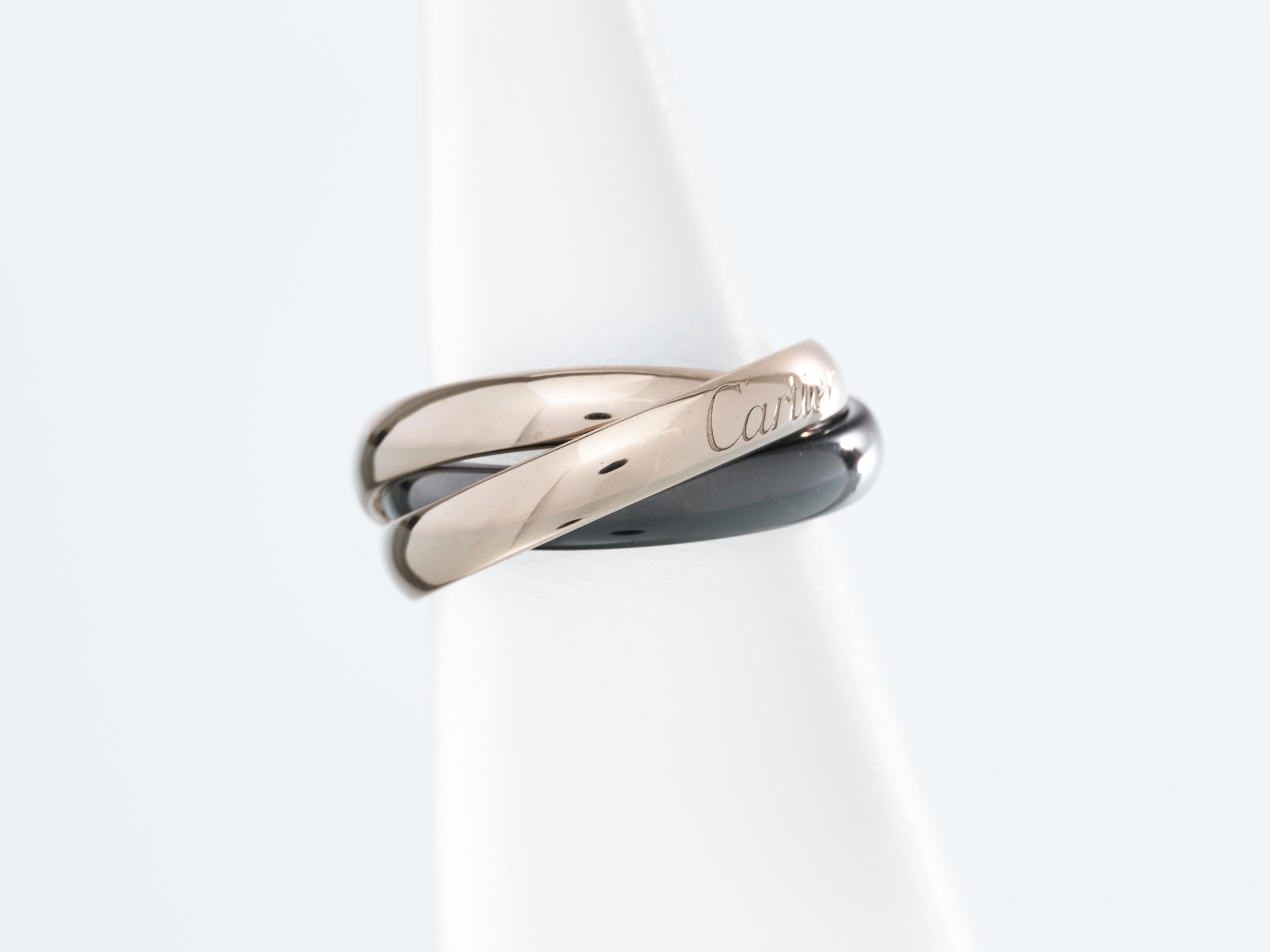 Cartier Trinity Ring 18K White Gold with Black Ceramic Size L EU 51 Boxed For Sale 6