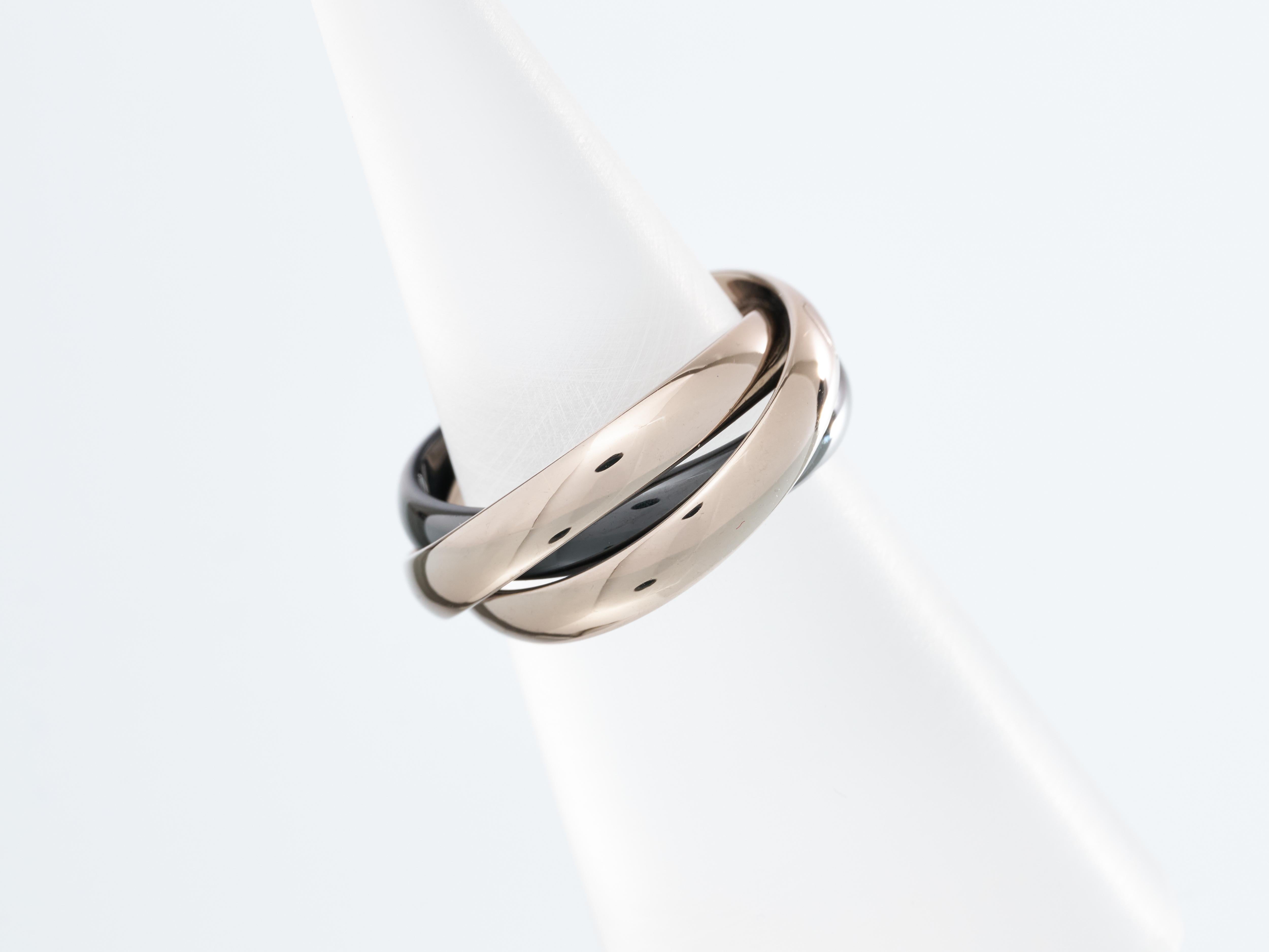Cartier Trinity Ring 18K White Gold with Black Ceramic Size L EU 51 Boxed For Sale 7