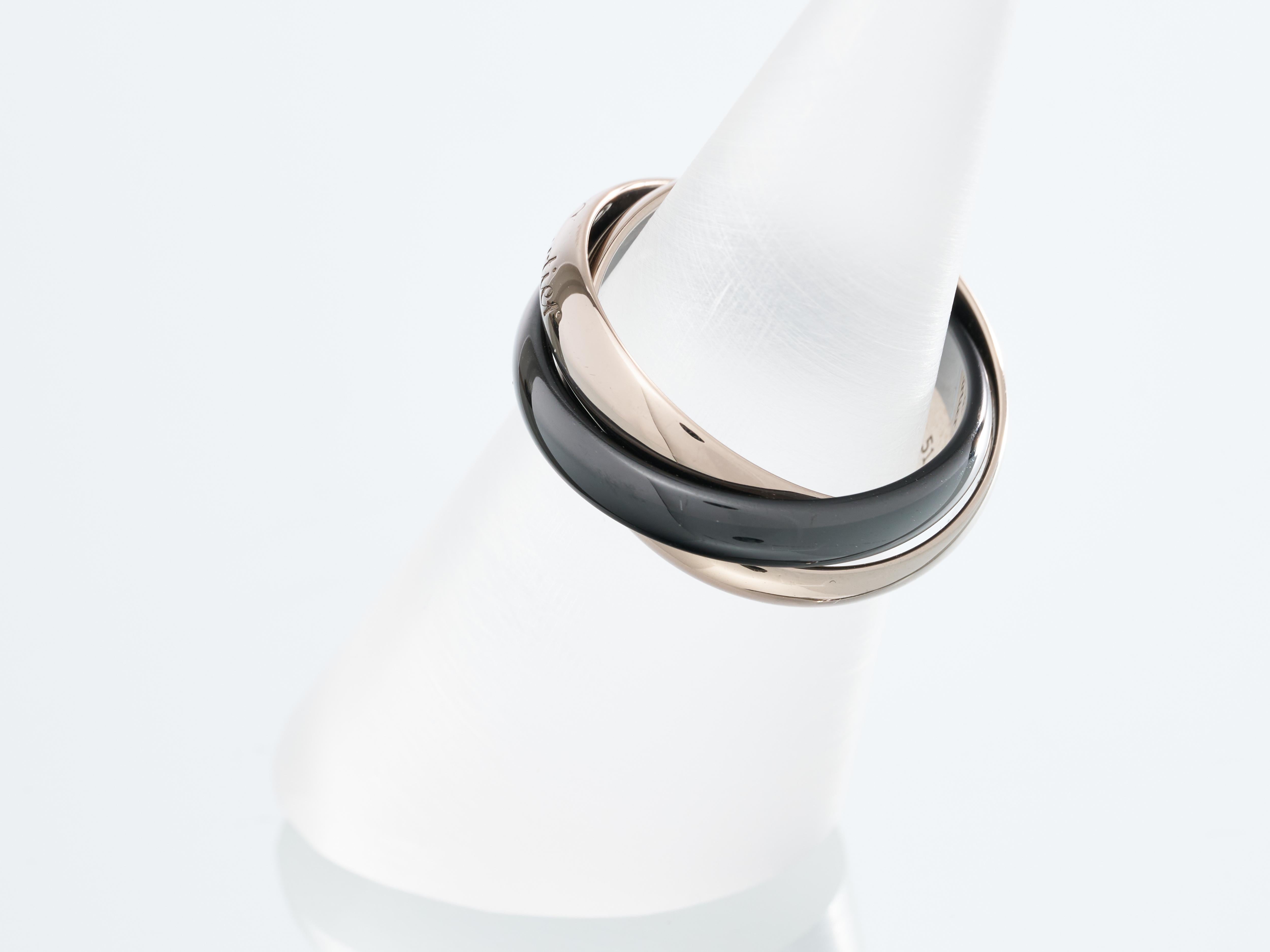 Cartier Trinity Ring 18K White Gold with Black Ceramic Size L EU 51 Boxed For Sale 2
