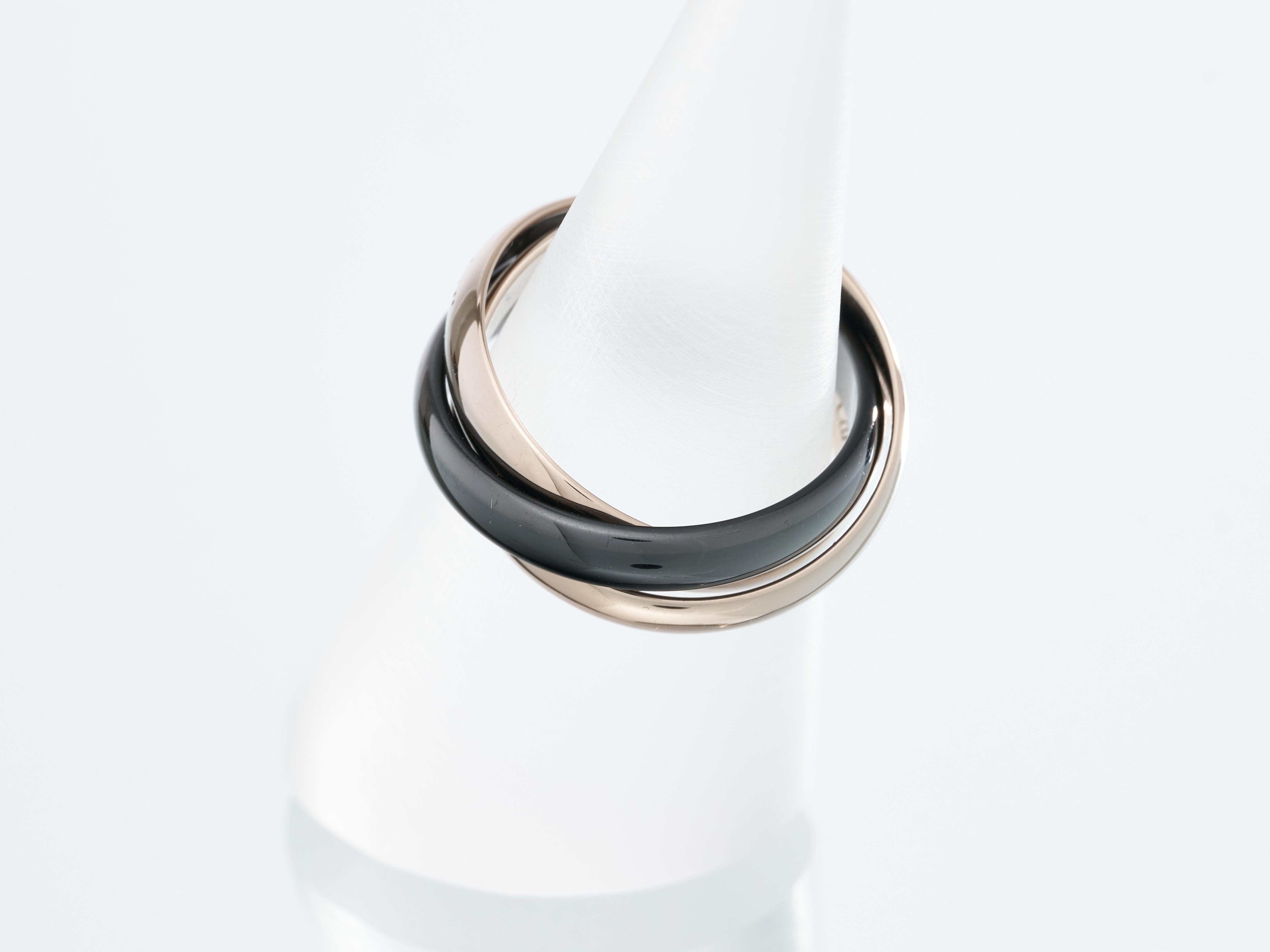 Cartier Trinity Ring 18K White Gold with Black Ceramic Size L EU 51 Boxed For Sale 3