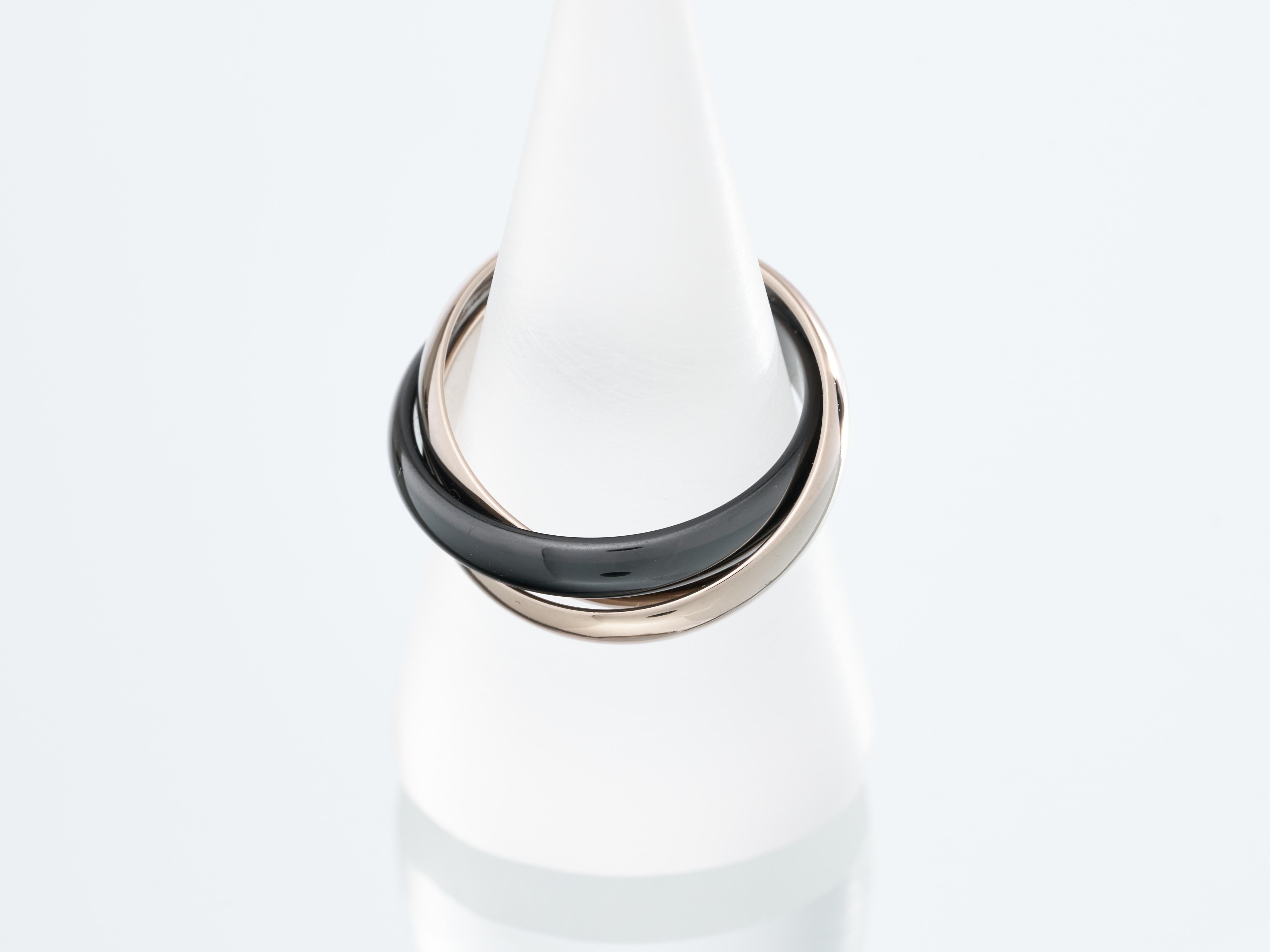 Cartier Trinity Ring 18K White Gold with Black Ceramic Size L EU 51 Boxed For Sale 4