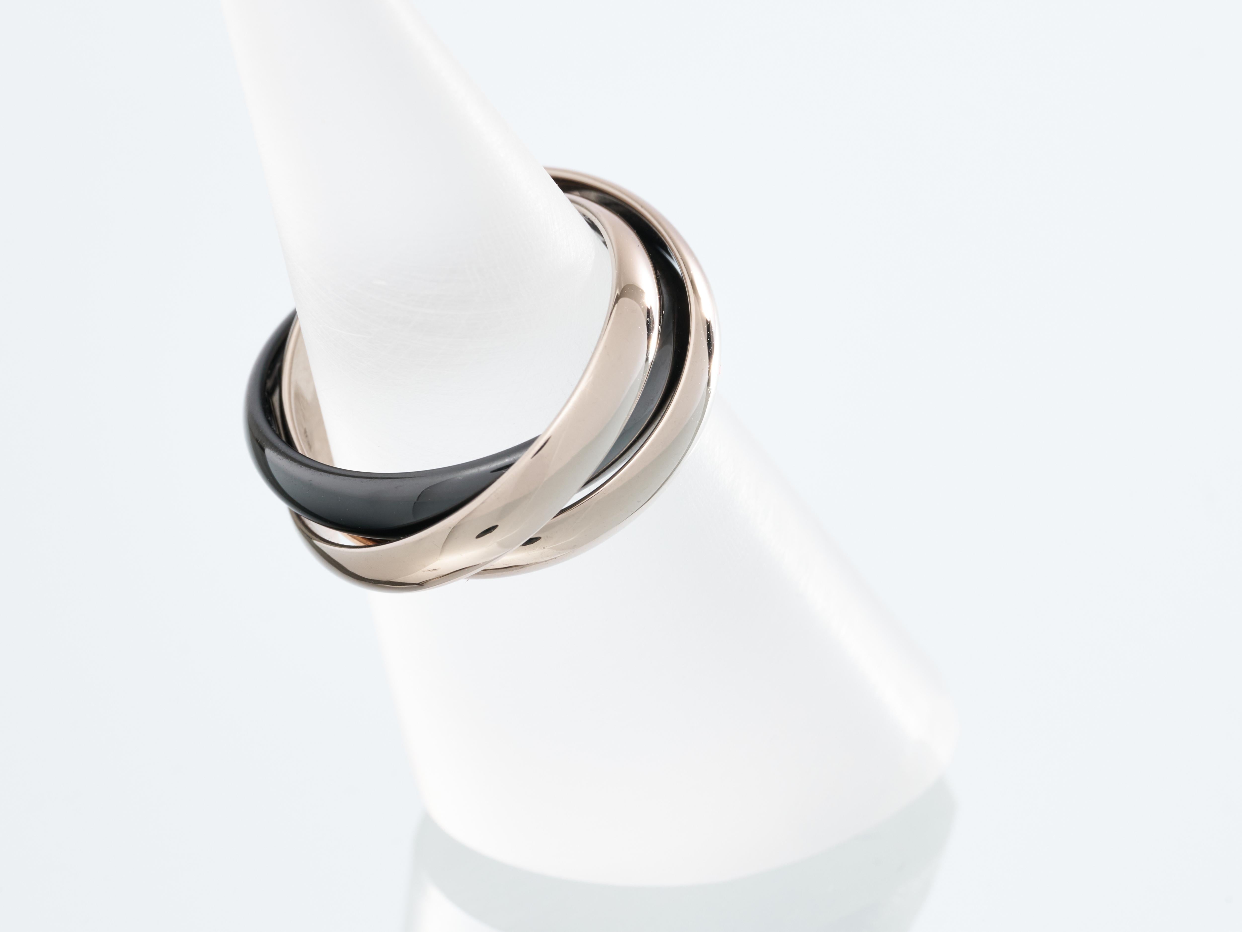 Cartier Trinity Ring 18K White Gold with Black Ceramic Size L EU 51 Boxed For Sale 5