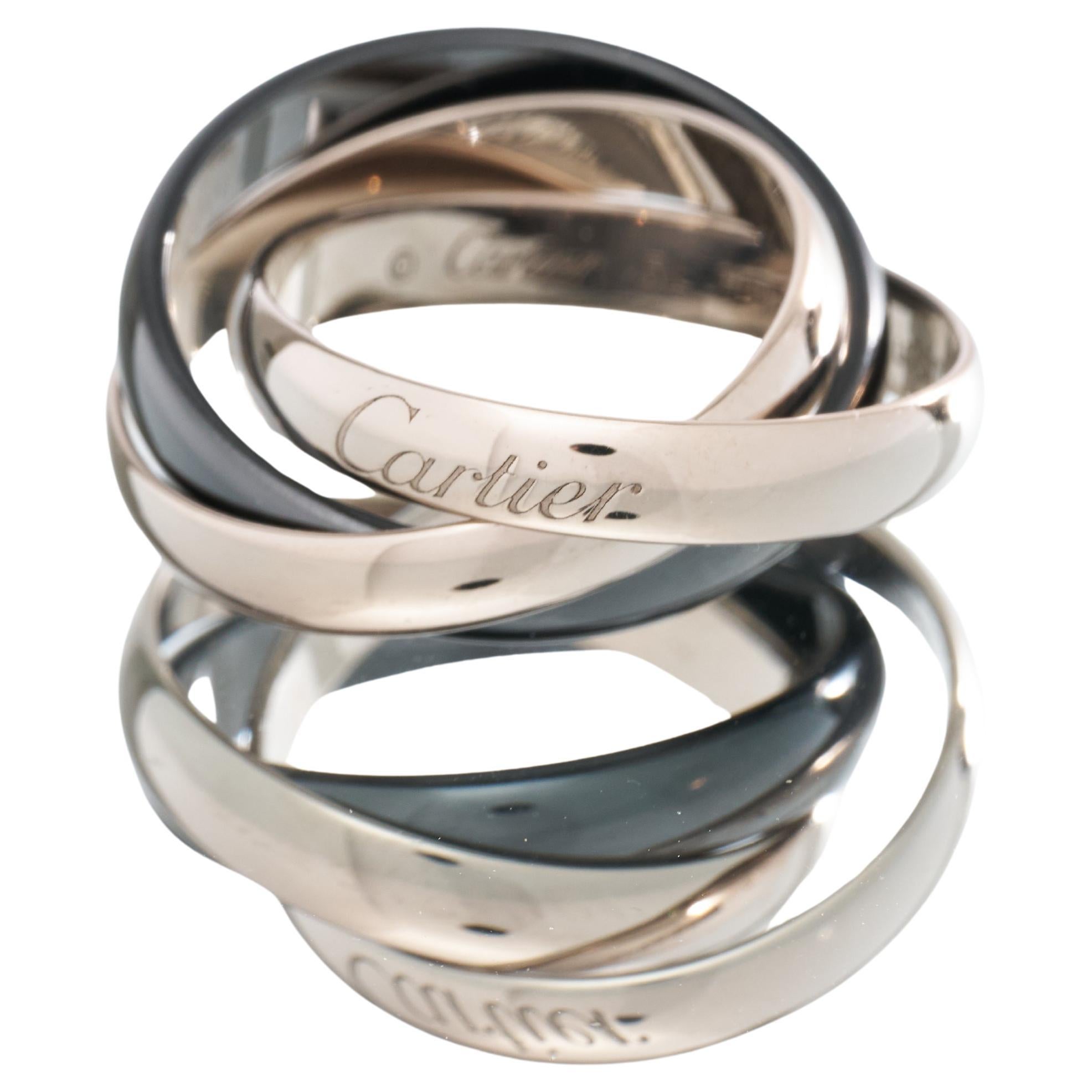 Cartier Trinity Ring 18K White Gold with Black Ceramic Size L EU 51 Boxed