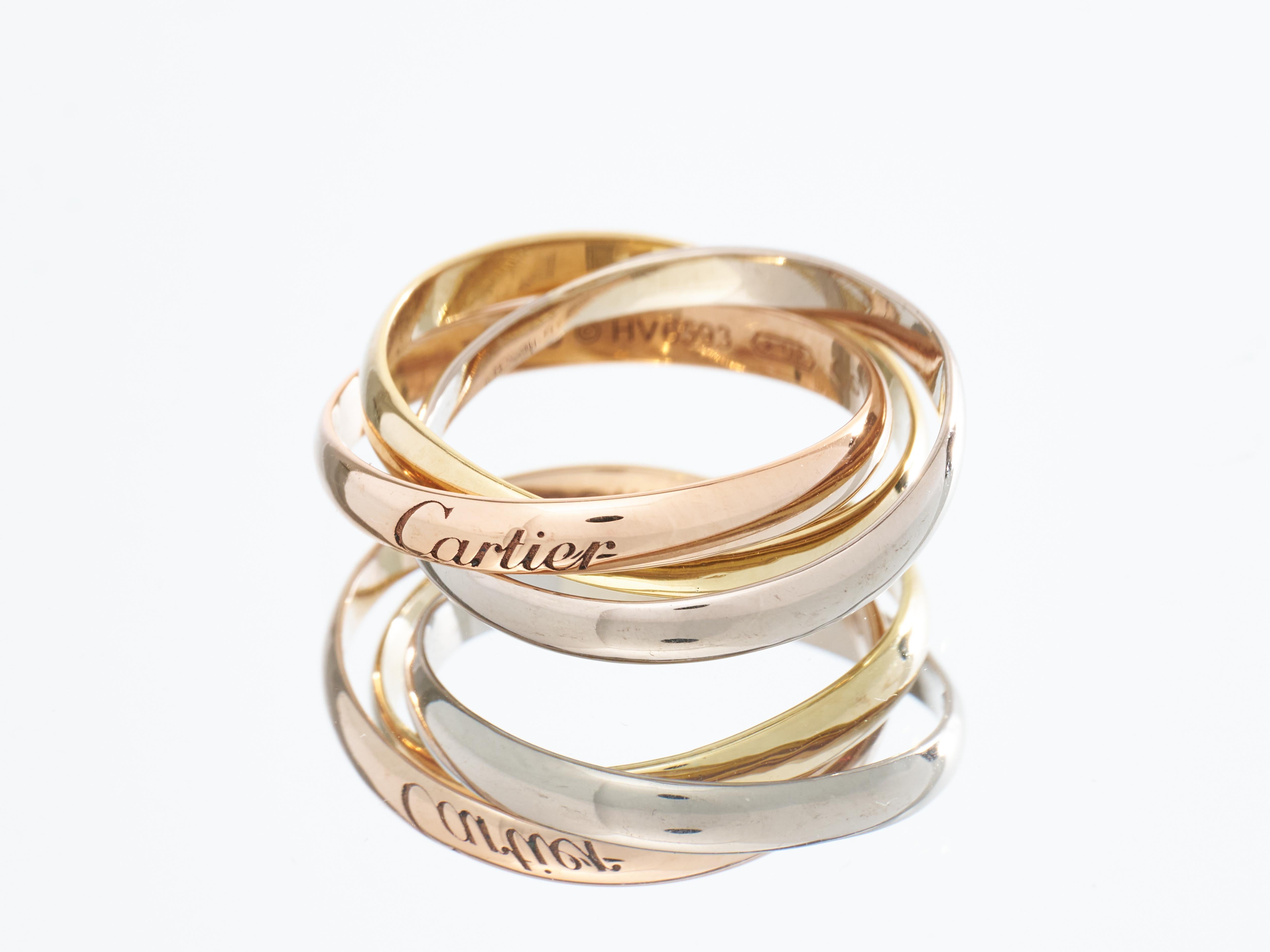 Cartier Trinity Ring 18K White Yellow Rose Gold with Size M EU 53 Reduced to 50 For Sale 8