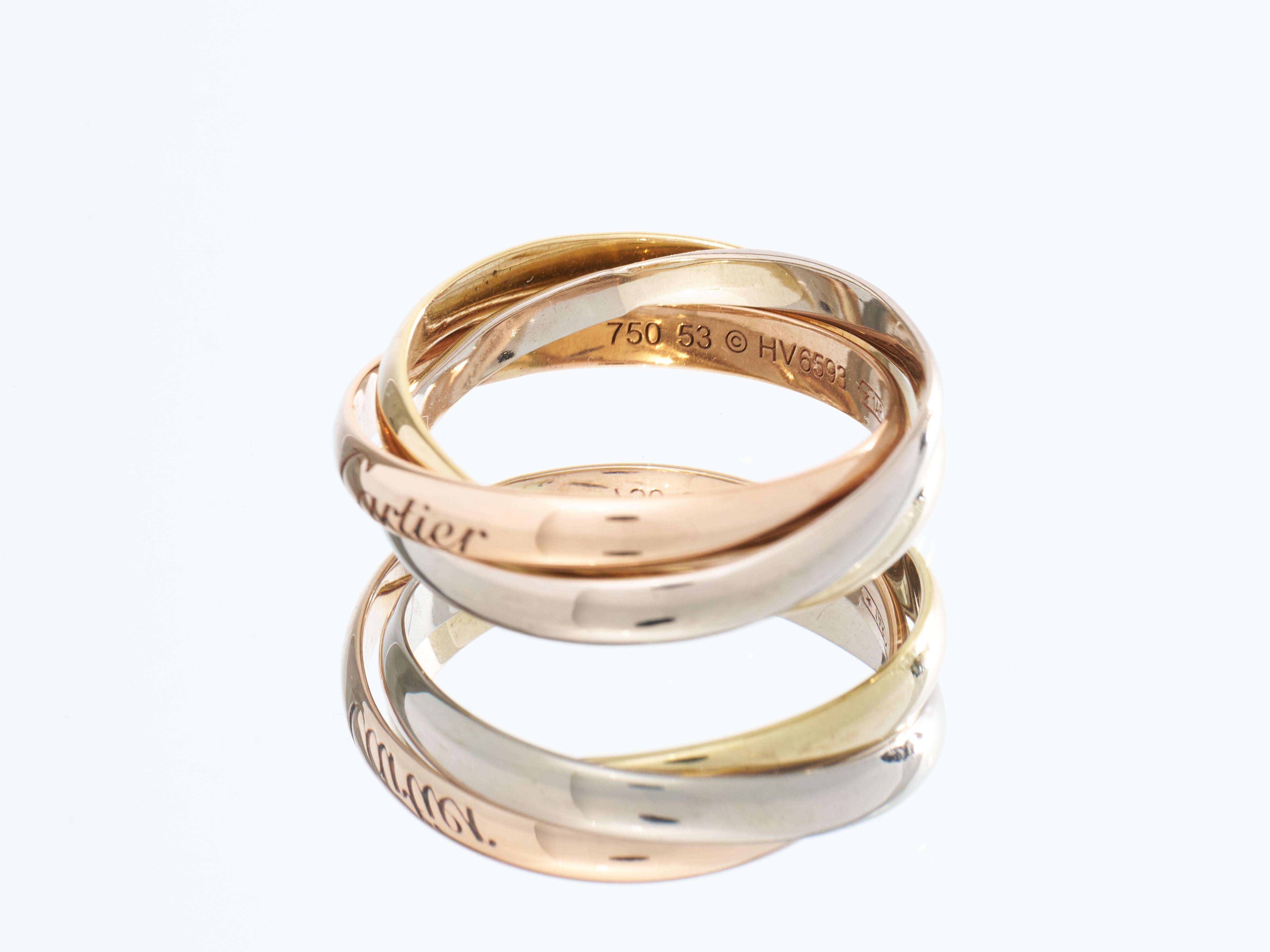 Cartier Trinity Ring 18K White Yellow Rose Gold with Size M EU 53 Reduced to 50 For Sale 9