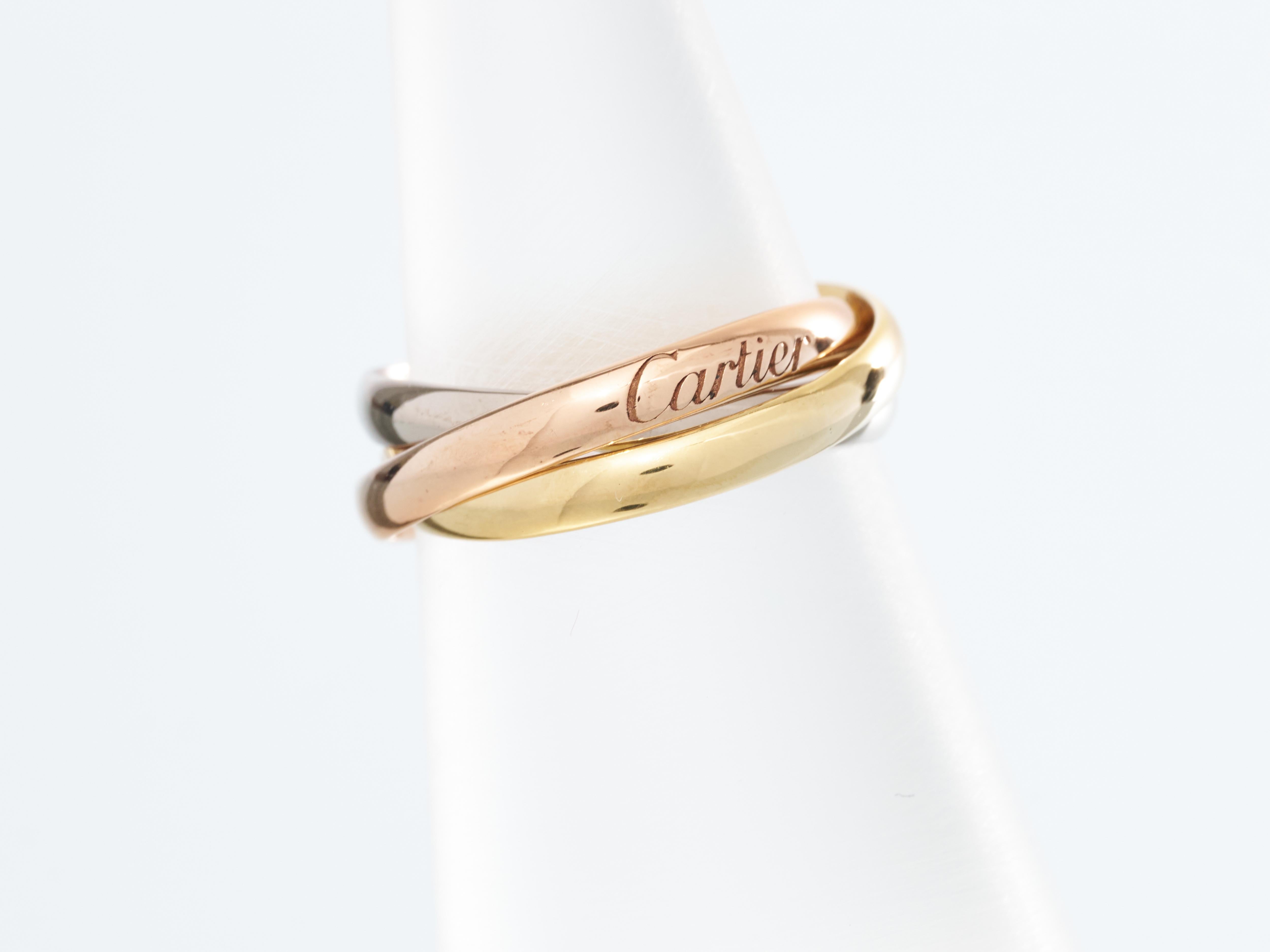 Women's or Men's Cartier Trinity Ring 18K White Yellow Rose Gold with Size M EU 53 Reduced to 50 For Sale