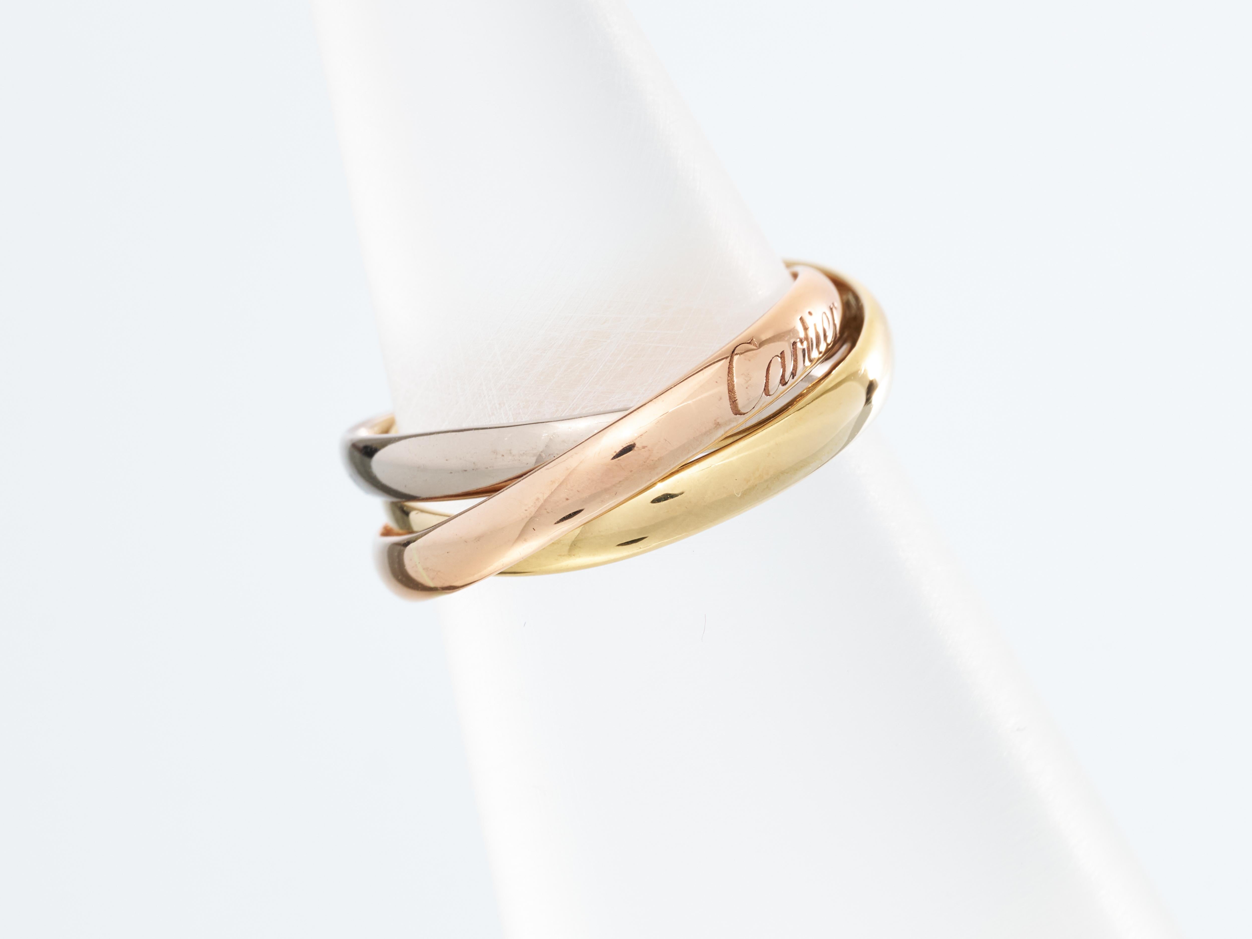 Cartier Trinity Ring 18K White Yellow Rose Gold with Size M EU 53 Reduced to 50 For Sale 1