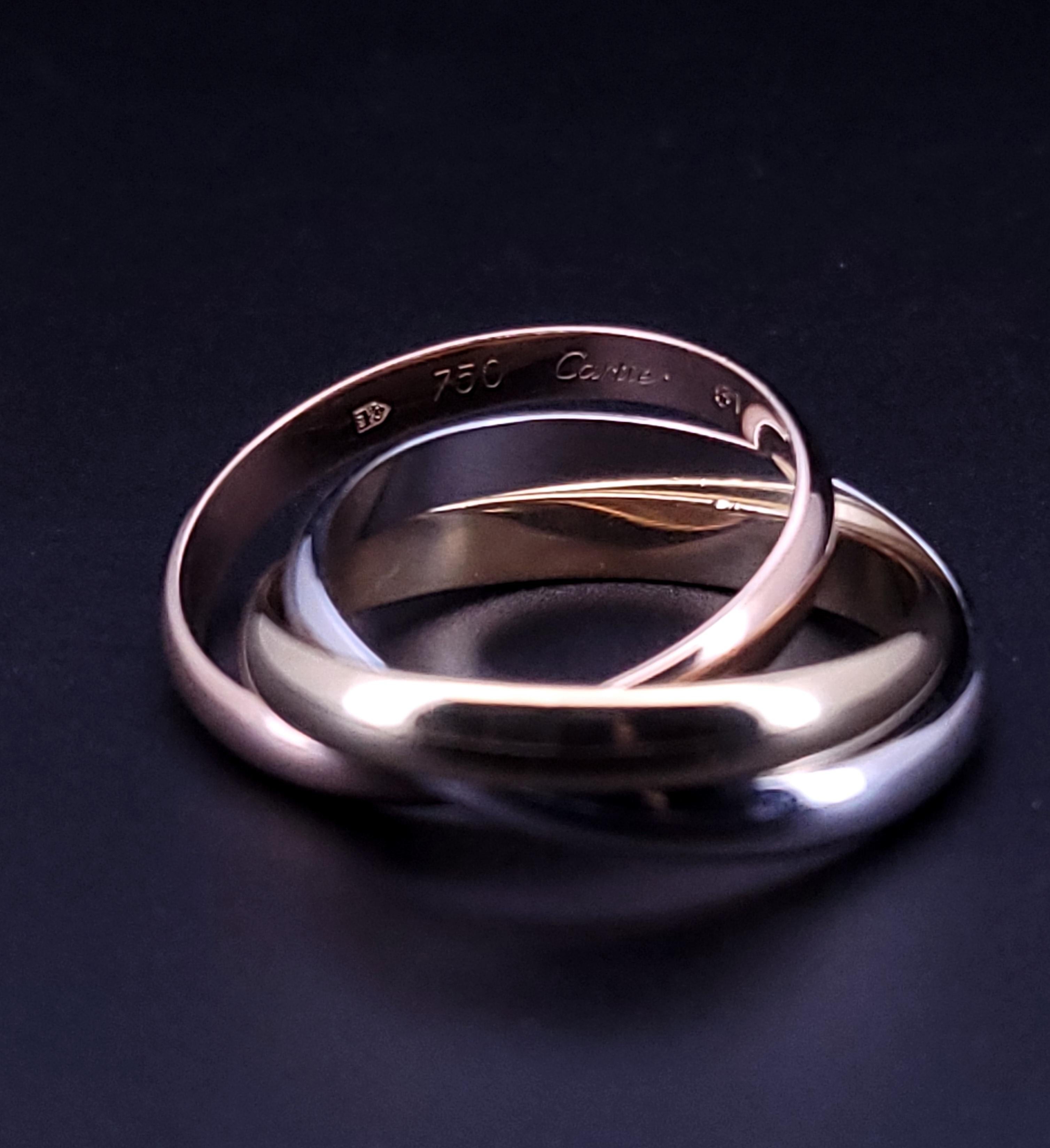 CARTIER Trinity Ring 18K Yellow Gold White Gold Pink Gold Cartier size 61 In Good Condition For Sale In New York, NY
