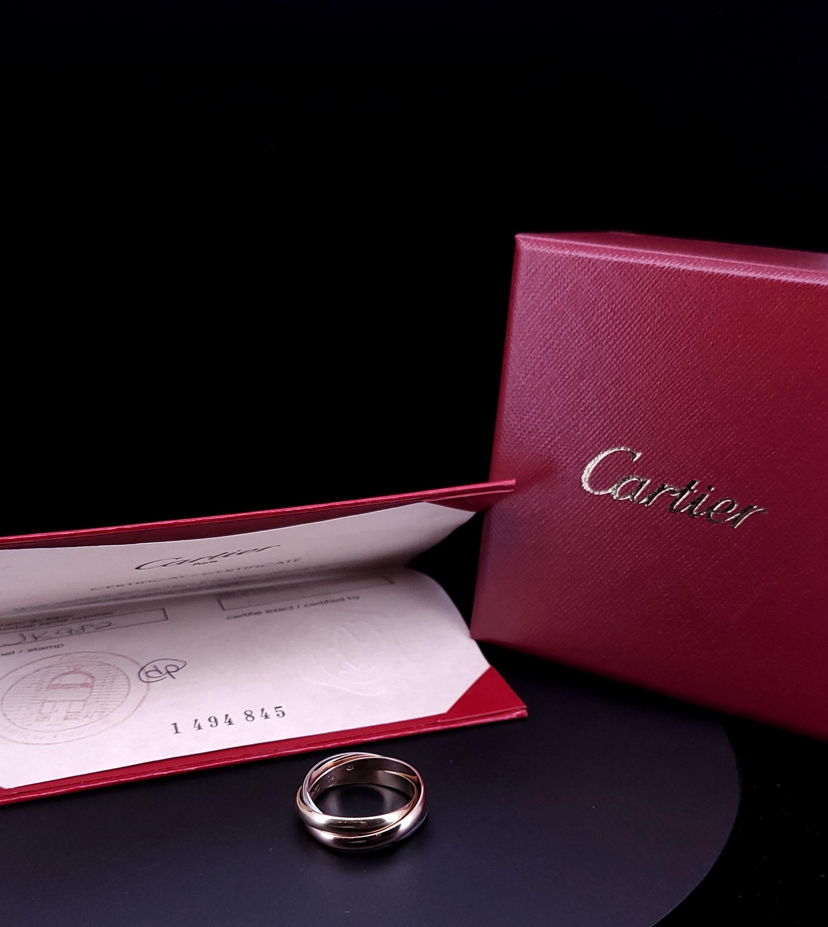 Women's CARTIER Trinity Ring 18K Yellow Gold White Gold Pink Gold Cartier size 61 For Sale